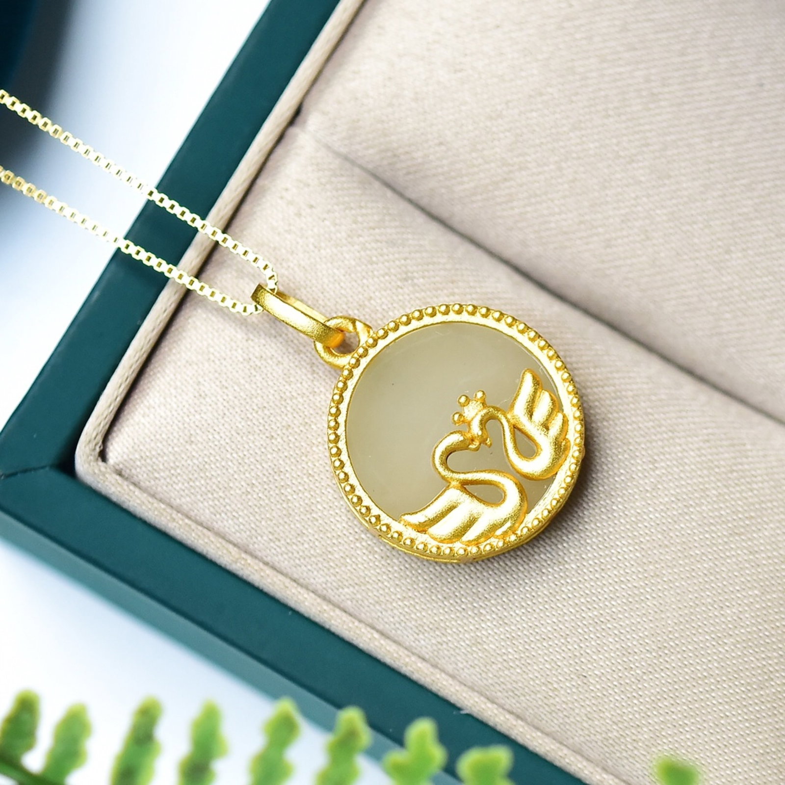 An Exquisite Sterling Silver-Gold Plated Inlaid White Jade Pendant - 3