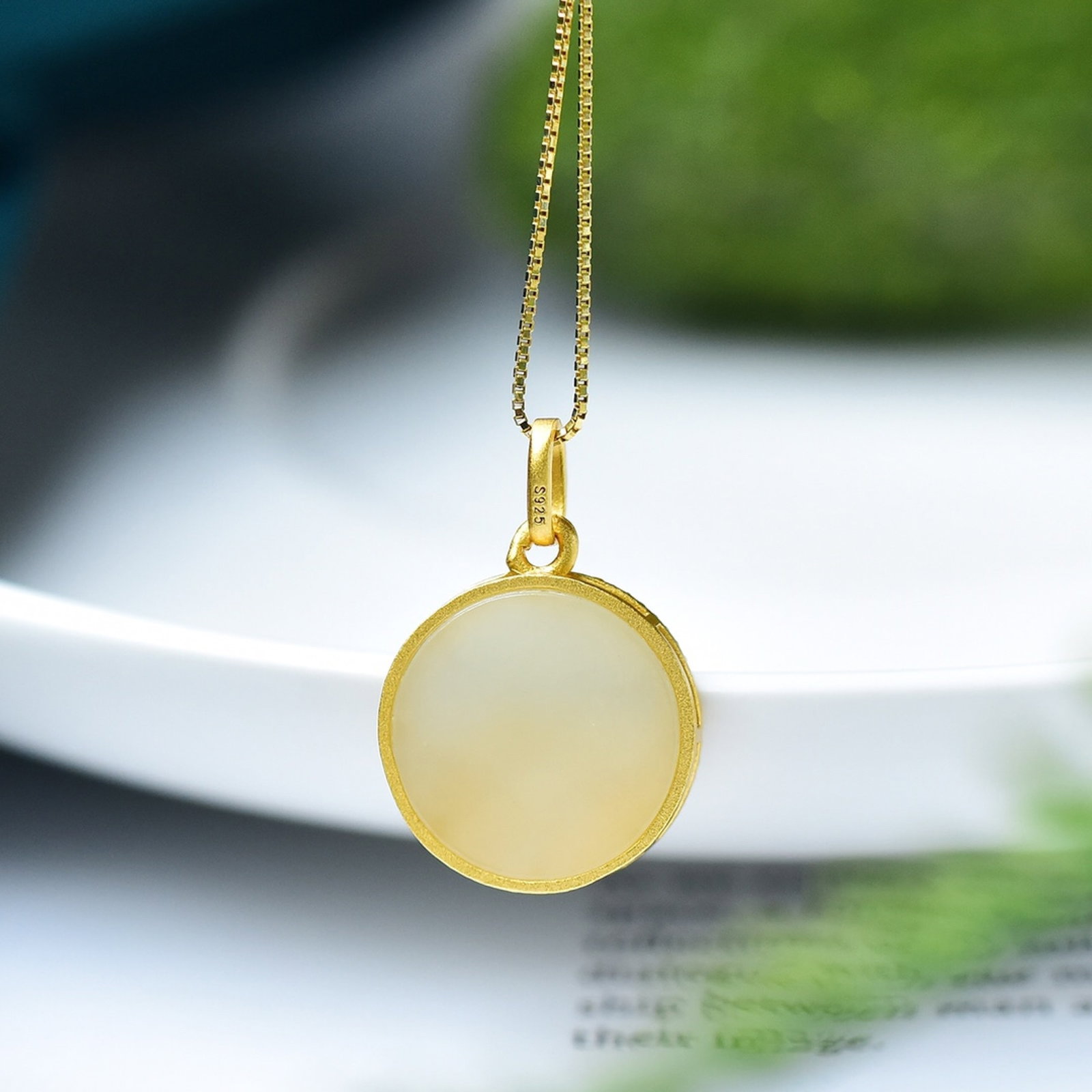 An Exquisite Sterling Silver-Gold Plated Inlaid White Jade Pendant - 5