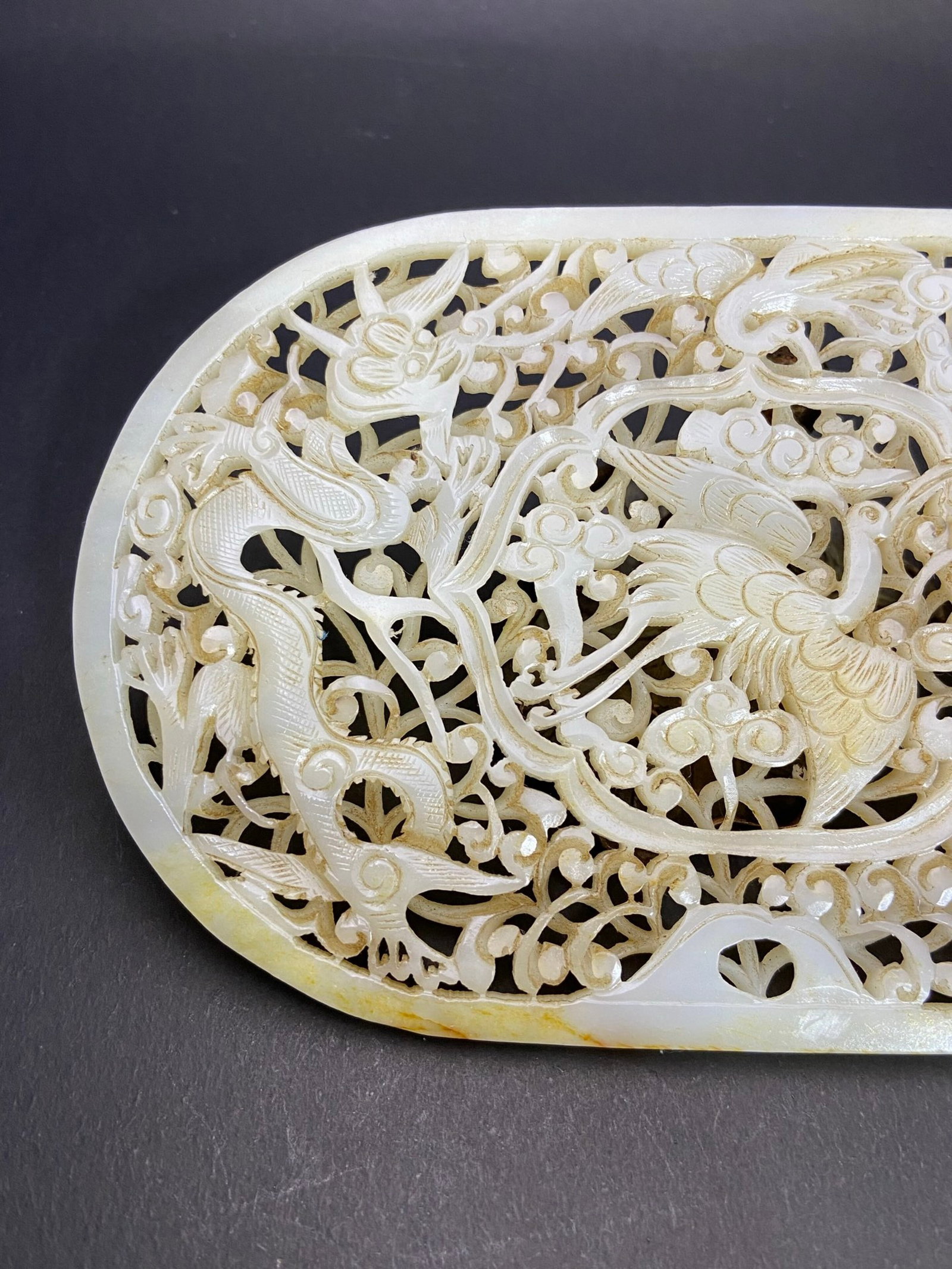 An Exquisite White Jade Crane Dragon Pattern Ornament - 3