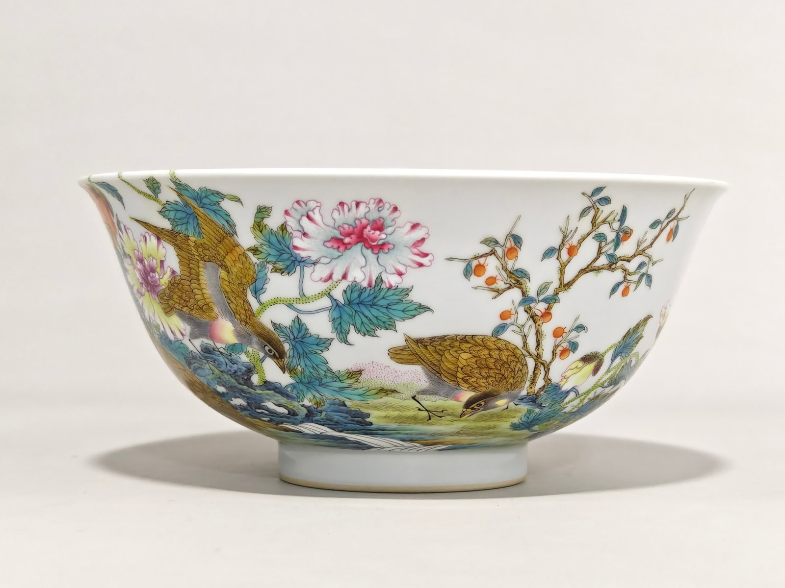 A Pair of Exquisite Enamel Flower and Bird Pattern Bowls,With Poem - 5