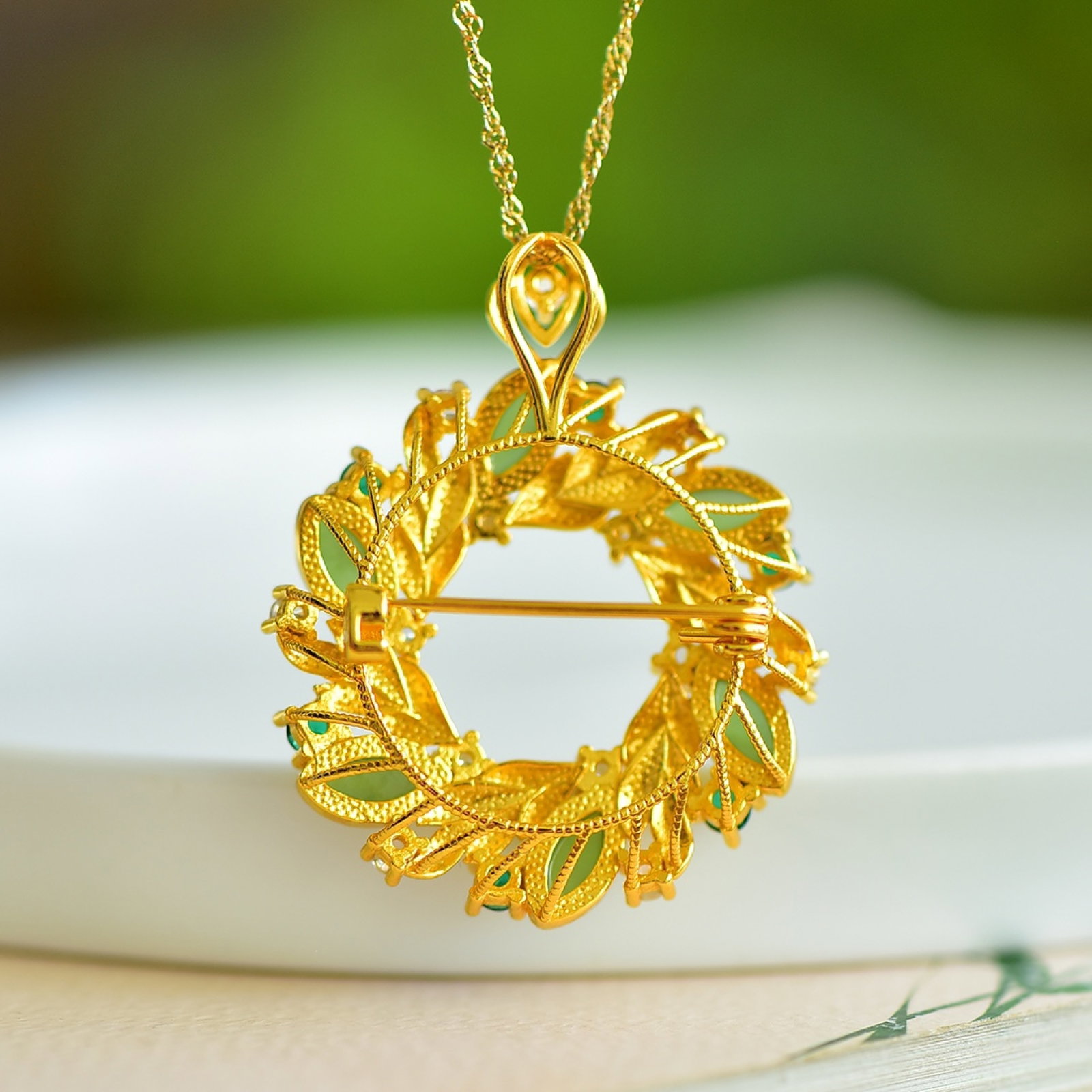An Exquisite Sterling Silver-Gold Plated Inlaid Jasper Pendant,Inlaid Diamond - 5