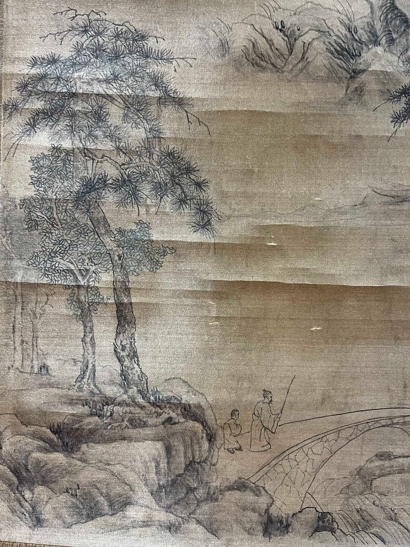 A Chinese Vertical Scroll Ink Painting of Landscape and Figure on Silk,Guo Xi - 12