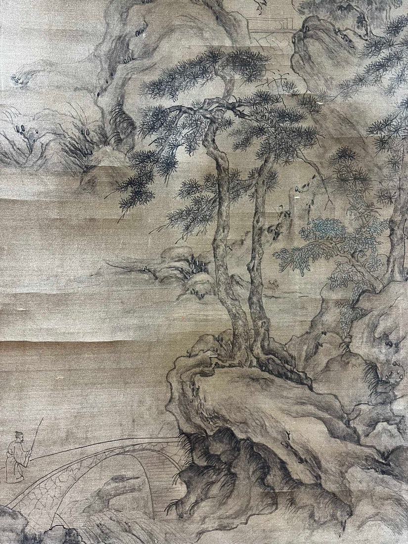 A Chinese Vertical Scroll Ink Painting of Landscape and Figure on Silk,Guo Xi - 13