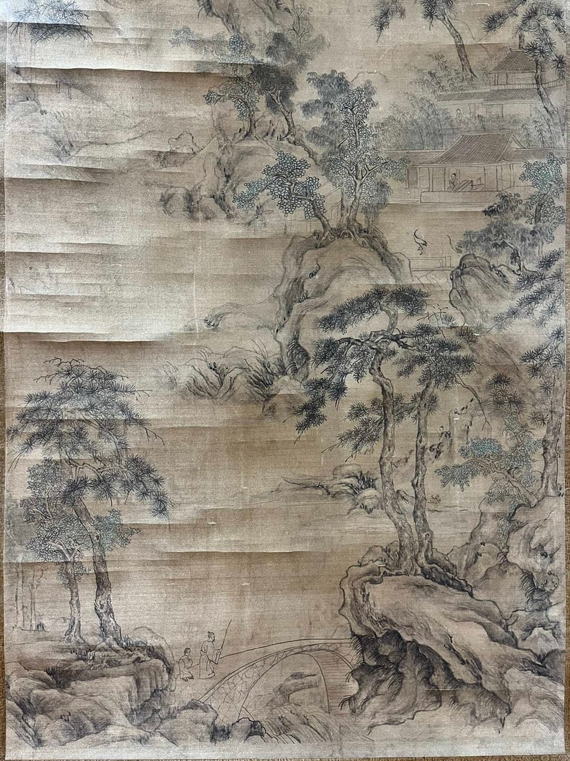 A Chinese Vertical Scroll Ink Painting of Landscape and Figure on Silk,Guo Xi - 17