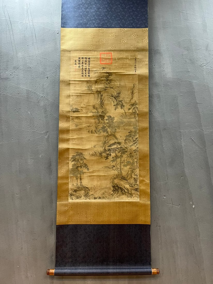 A Chinese Vertical Scroll Ink Painting of Landscape and Figure on Silk,Guo Xi - 2