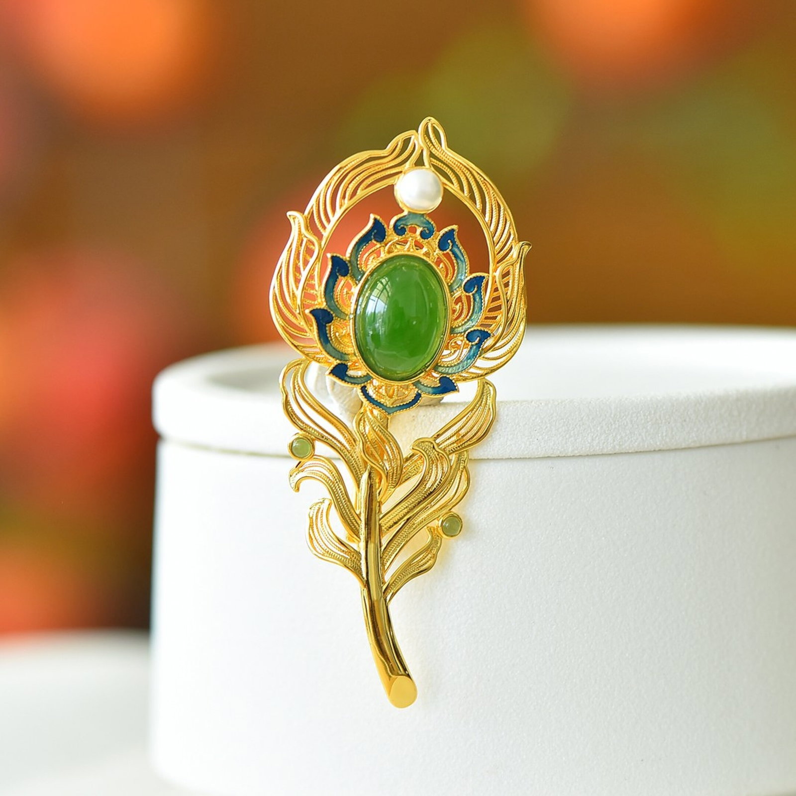An Exquisite Sterling Silver-Gold Plated Inlaid Jasper Brooch - 2