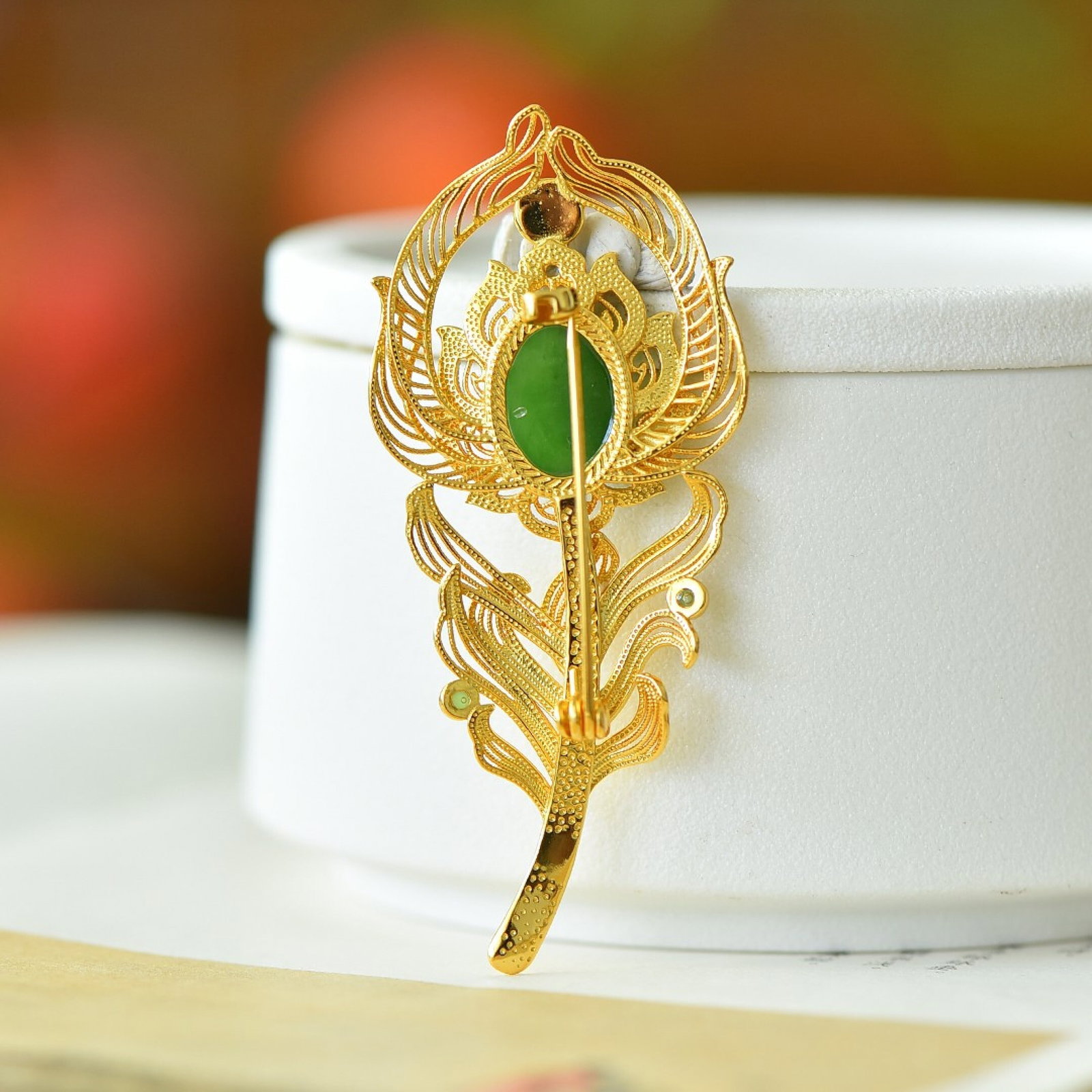 An Exquisite Sterling Silver-Gold Plated Inlaid Jasper Brooch - 5