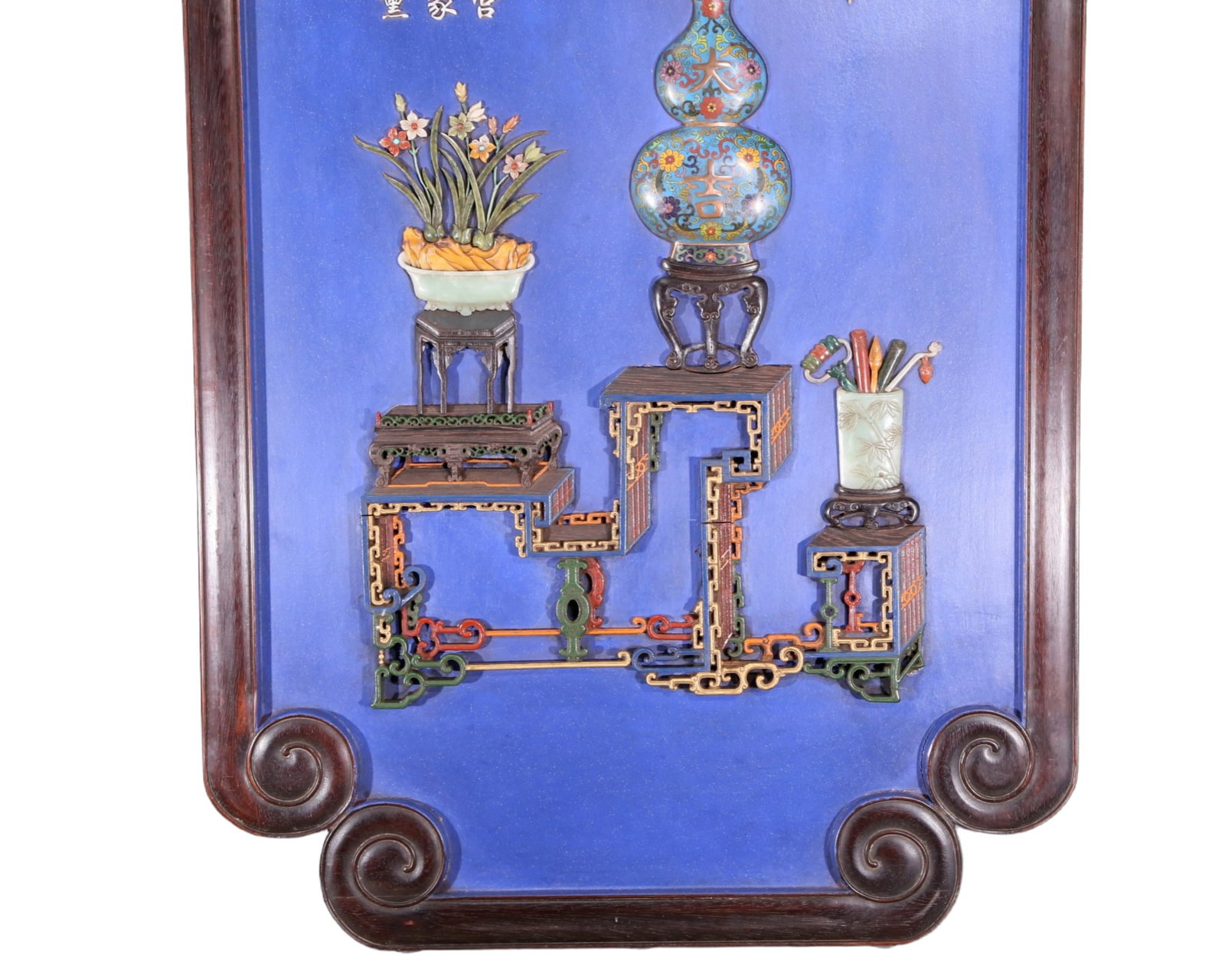 An exquisite zitanwood lacquered vase pattern hanging screen - 3