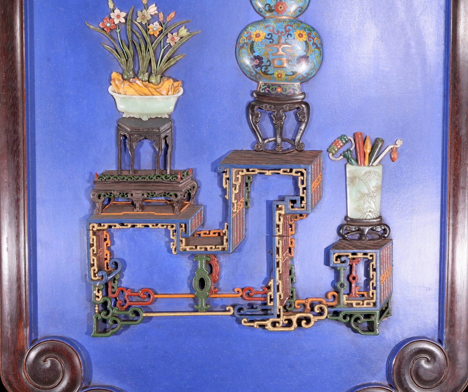 An exquisite zitanwood lacquered vase pattern hanging screen - 6