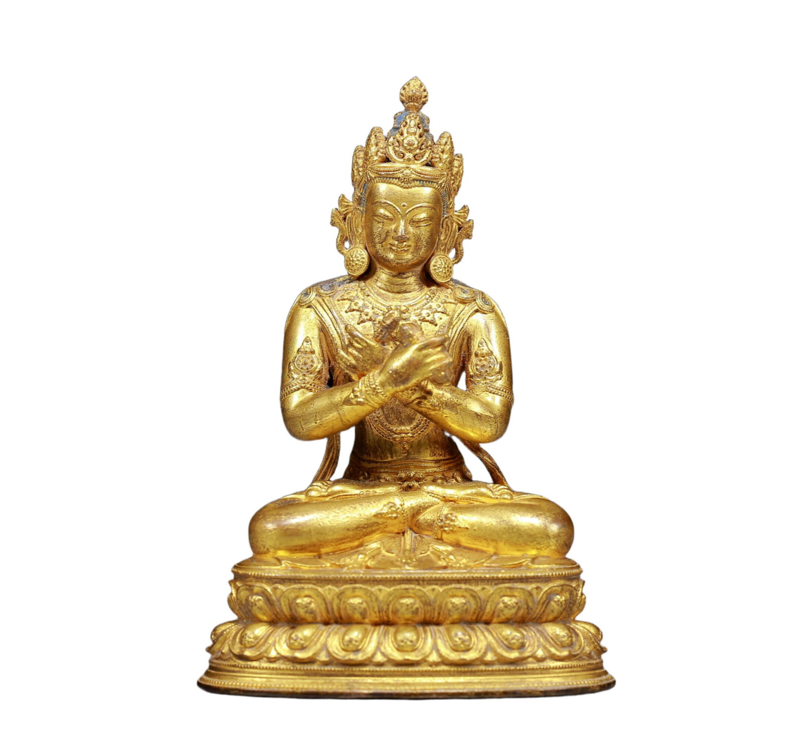 A Solemn Gilt Bronze Statue of Vajra: Estimated Value:1500-3000 A Solemn Gilt Bronze Statue of Vajra,Ming Dynasty, China,Size:2.7inx2inx3.9in,Weight:245g