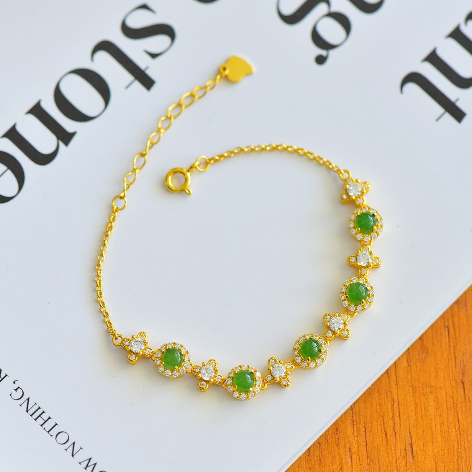 An Exquisite Sterling Silver-Gold Plated Inlaid Jasper Bracelets,Inlaid Gems - 2