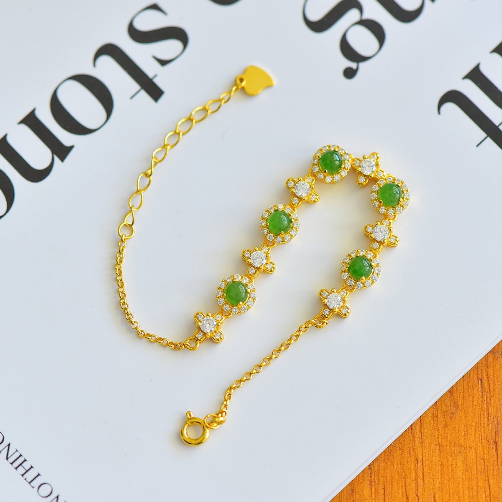 An Exquisite Sterling Silver-Gold Plated Inlaid Jasper Bracelets,Inlaid Gems - 3