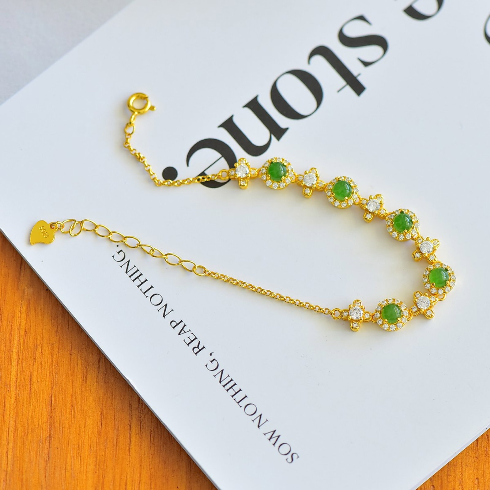 An Exquisite Sterling Silver-Gold Plated Inlaid Jasper Bracelets,Inlaid Gems - 4