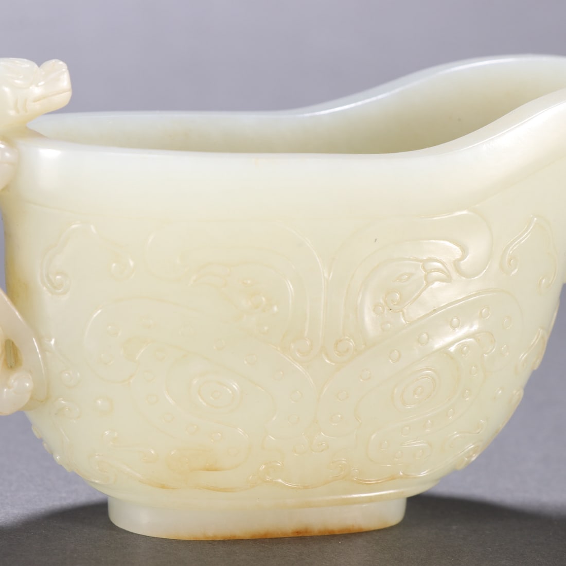 An Exquisite White Jade Beast-Face and Chi-Dragon Pattern Cup - 2