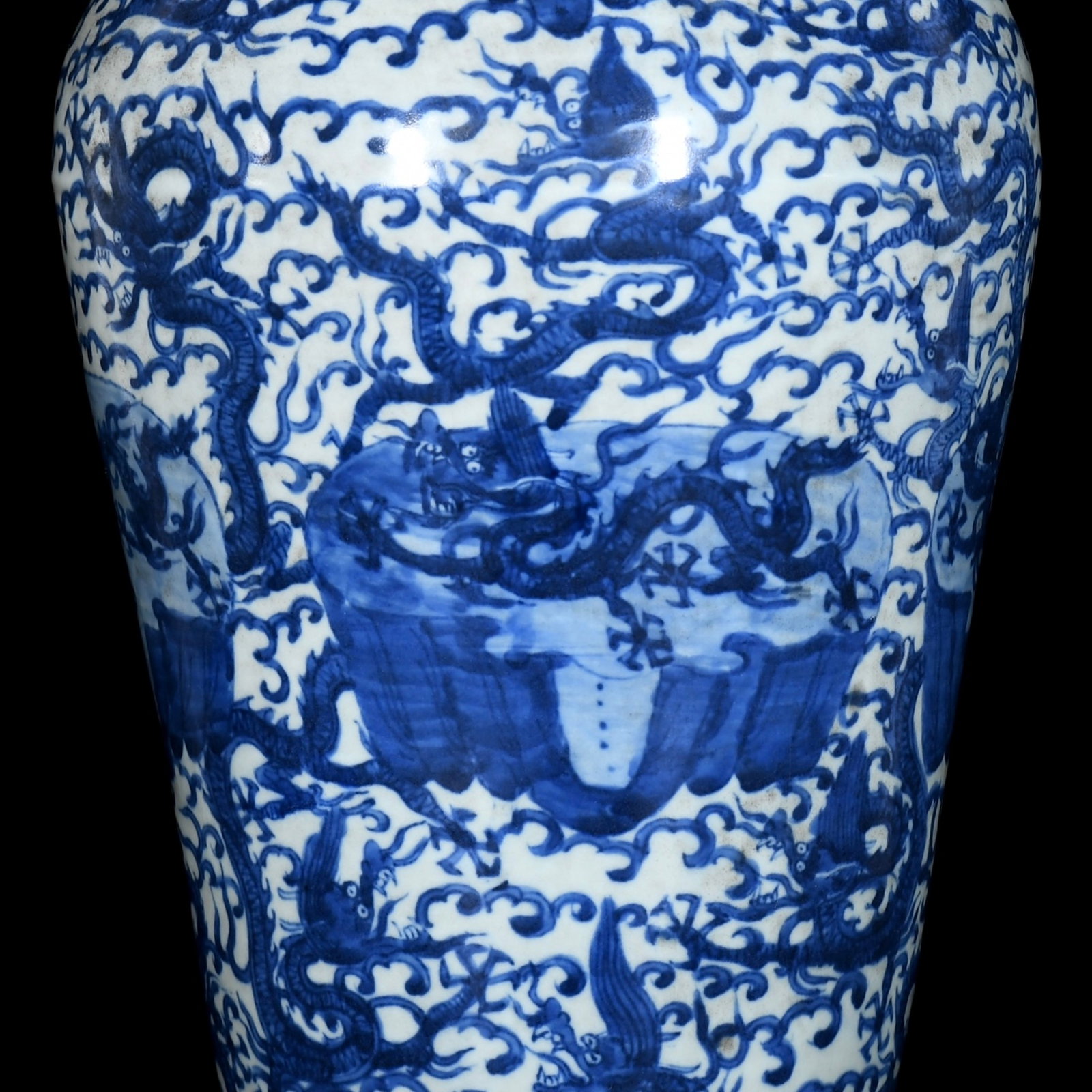 A Huge Blue and White Dragon Pattern Beast-Ears Bottle - 4