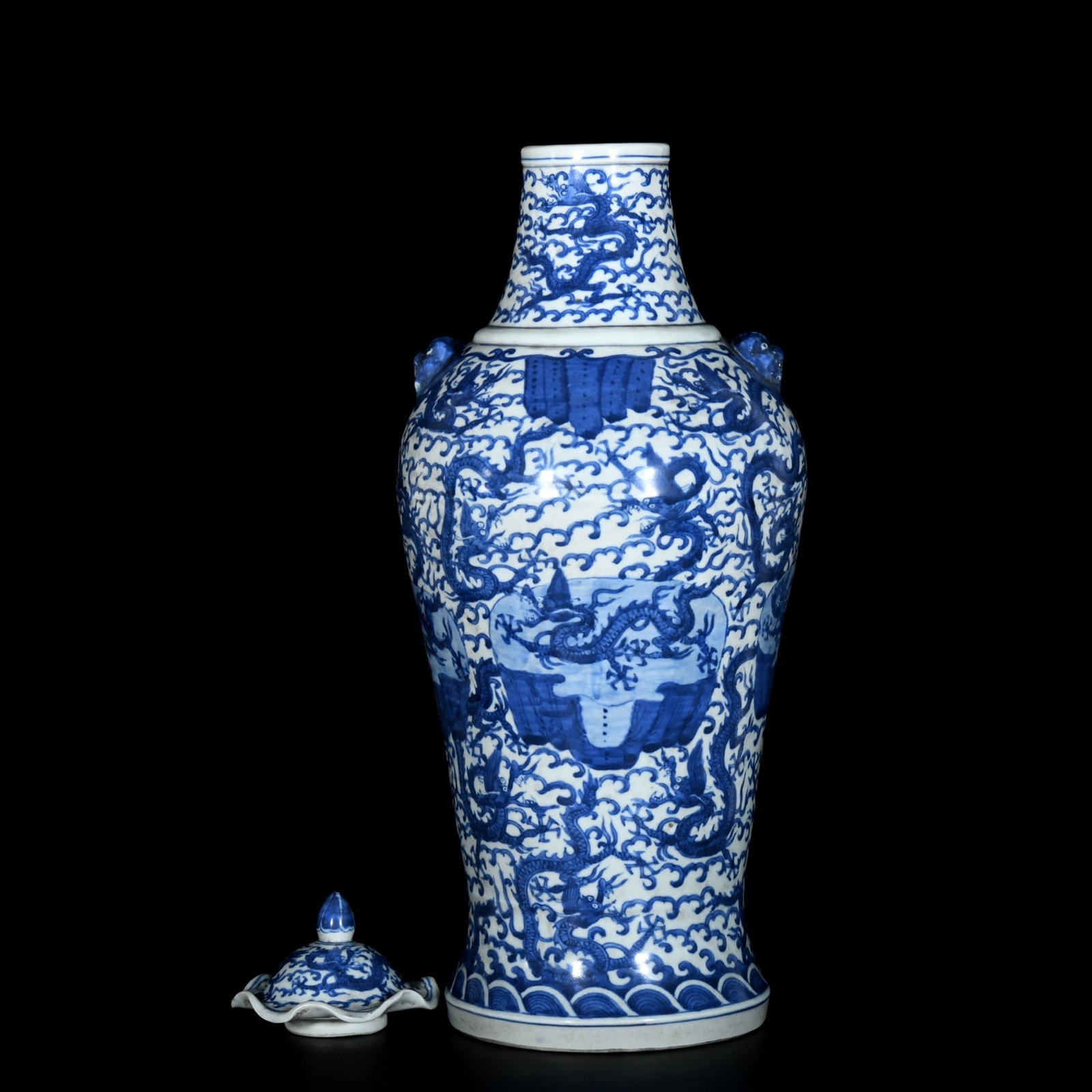A Huge Blue and White Dragon Pattern Beast-Ears Bottle - 6