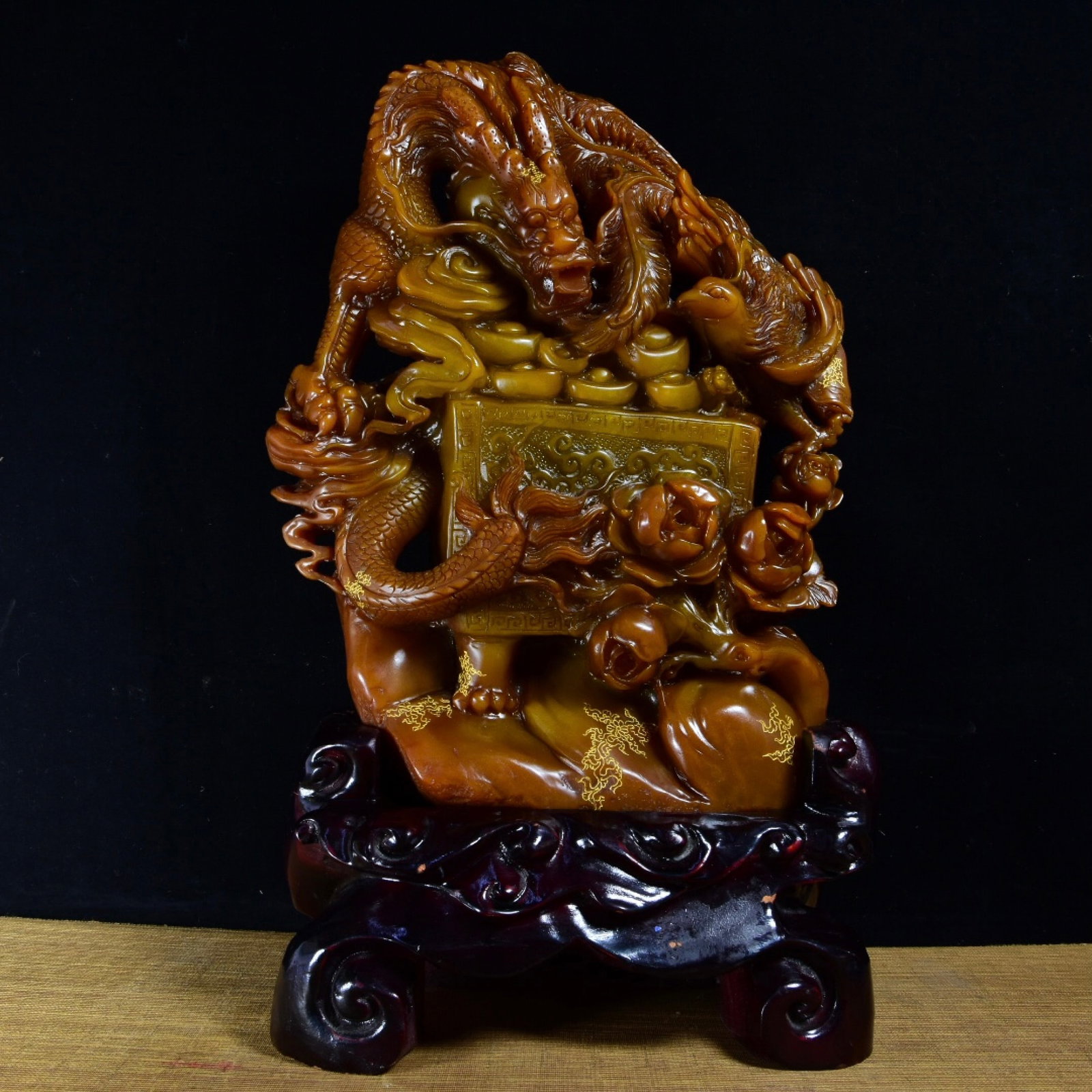 A Huge Tianhuang Stone Dragon and Phoenix Pattern Ornament - 3