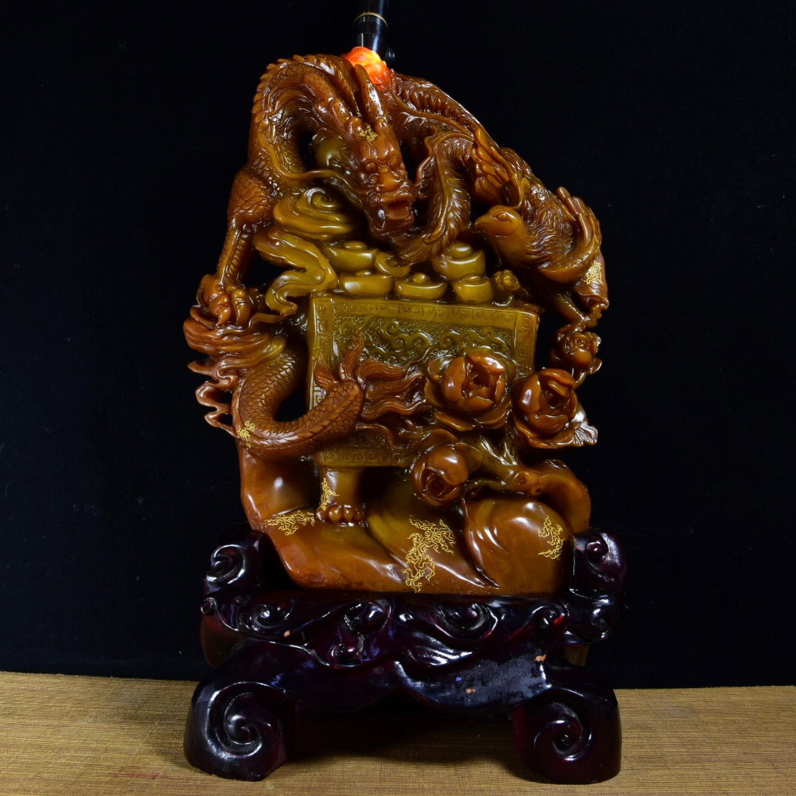 A Huge Tianhuang Stone Dragon and Phoenix Pattern Ornament - 4