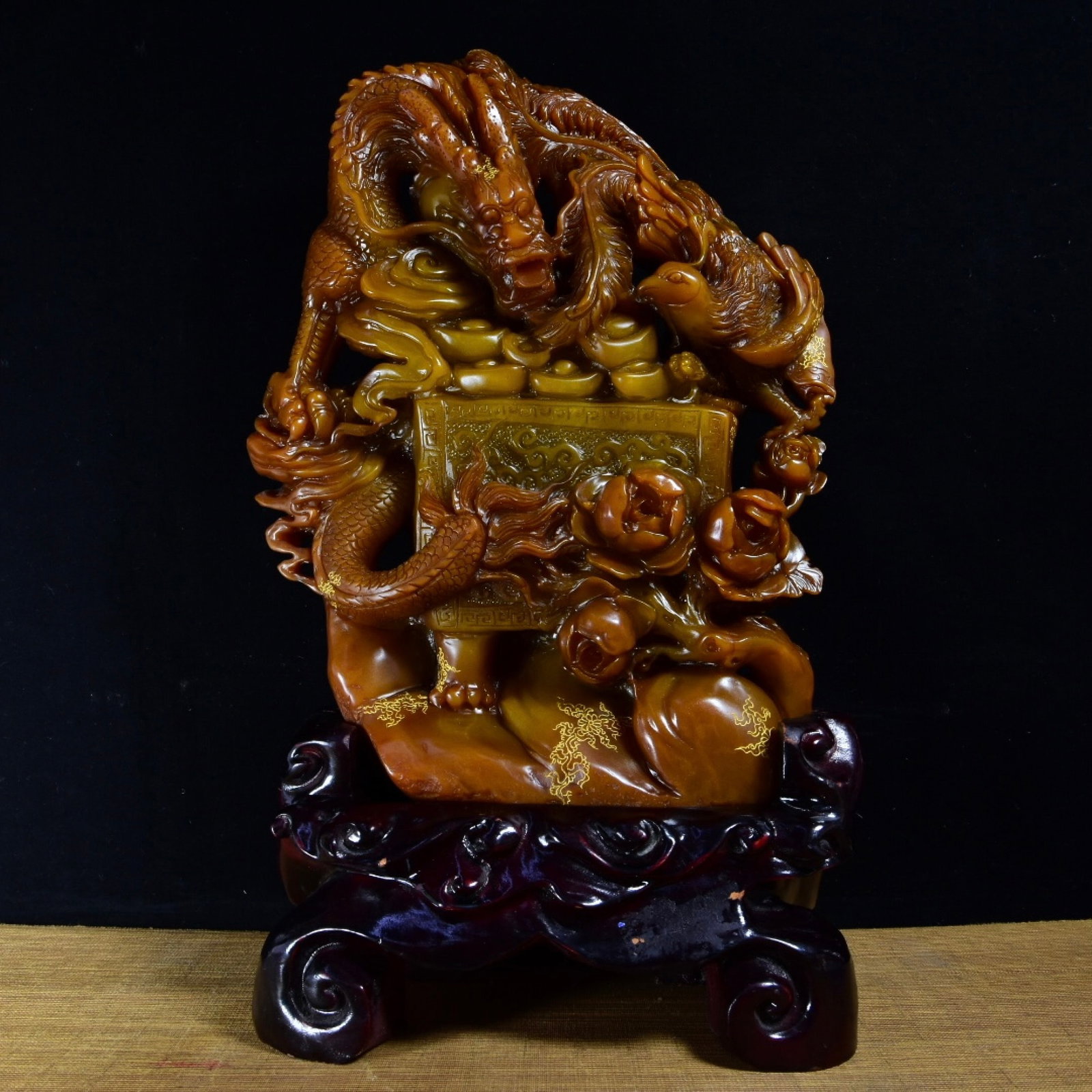A Huge Tianhuang Stone Dragon and Phoenix Pattern Ornament - 5