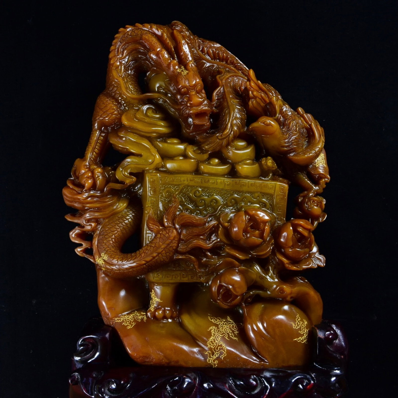 A Huge Tianhuang Stone Dragon and Phoenix Pattern Ornament - 6