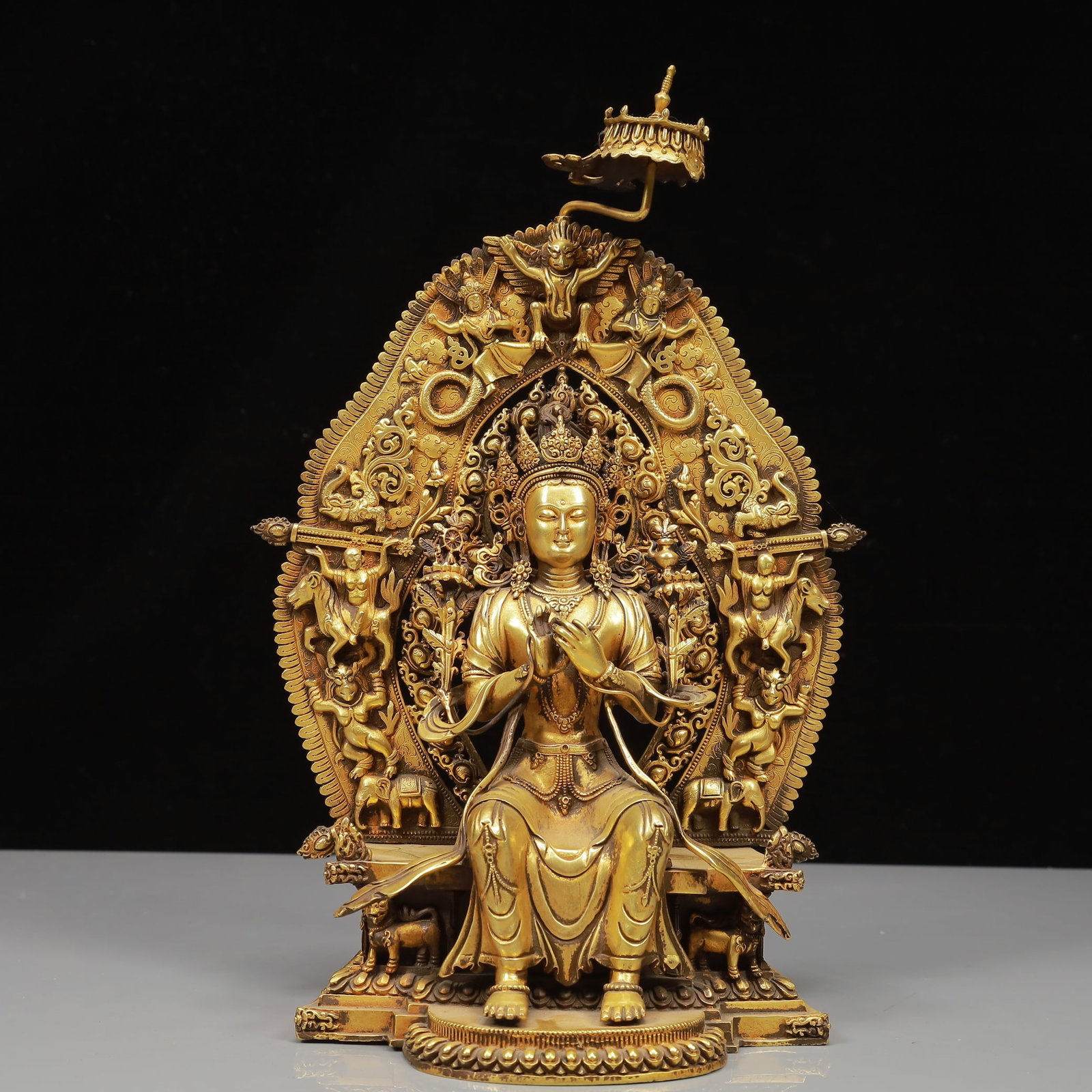 A Solemn Gilt Bronze Statue of Bodhisattva: Estimated Value:3000-6000 A Solemn Gilt Bronze Statue of Bodhisattva,Ming Dynasty, China,Yongle Six-character Mark,Size:5.9inx4.3inx11.8in,Weight:2700g