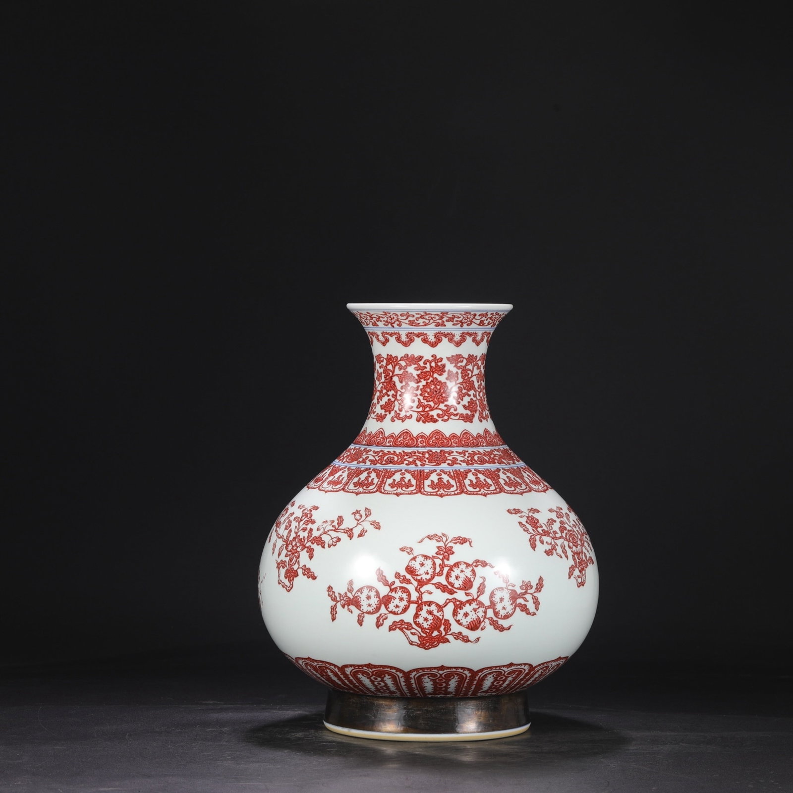 A Rare Underglaze-Red Cover with Silver Flower and Fruit Pattern Vase - 2