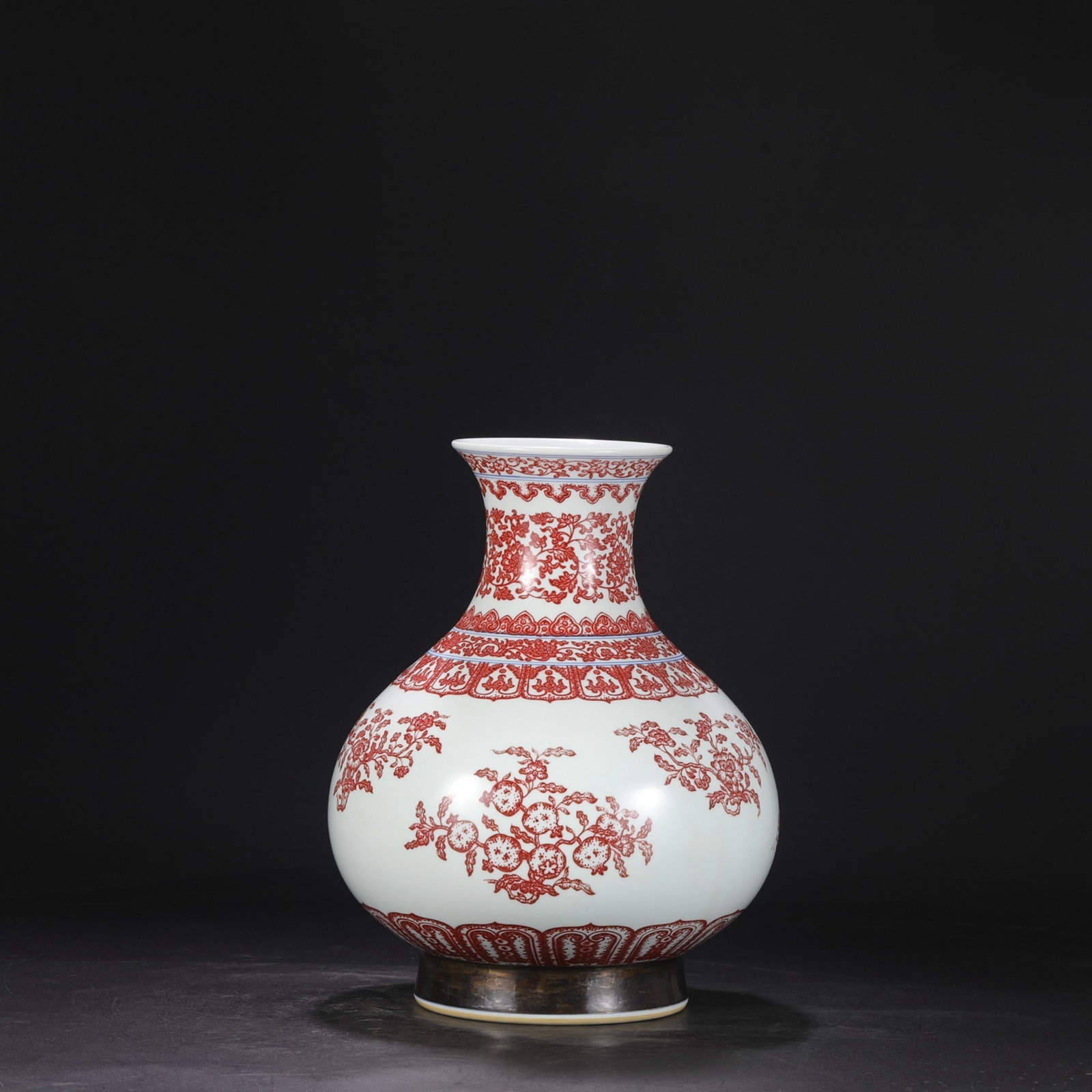 A Rare Underglaze-Red Cover with Silver Flower and Fruit Pattern Vase - 5