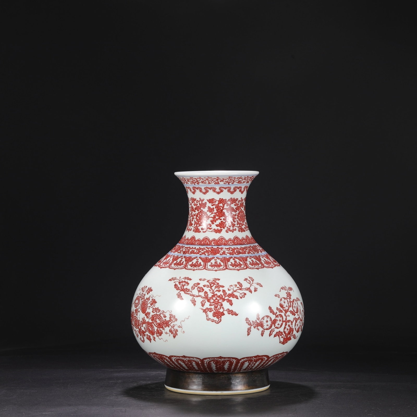 A Rare Underglaze-Red Cover with Silver Flower and Fruit Pattern Vase - 6