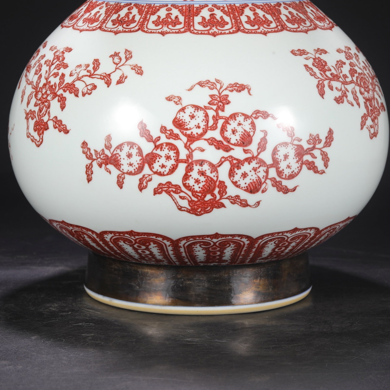 A Rare Underglaze-Red Cover with Silver Flower and Fruit Pattern Vase - 9