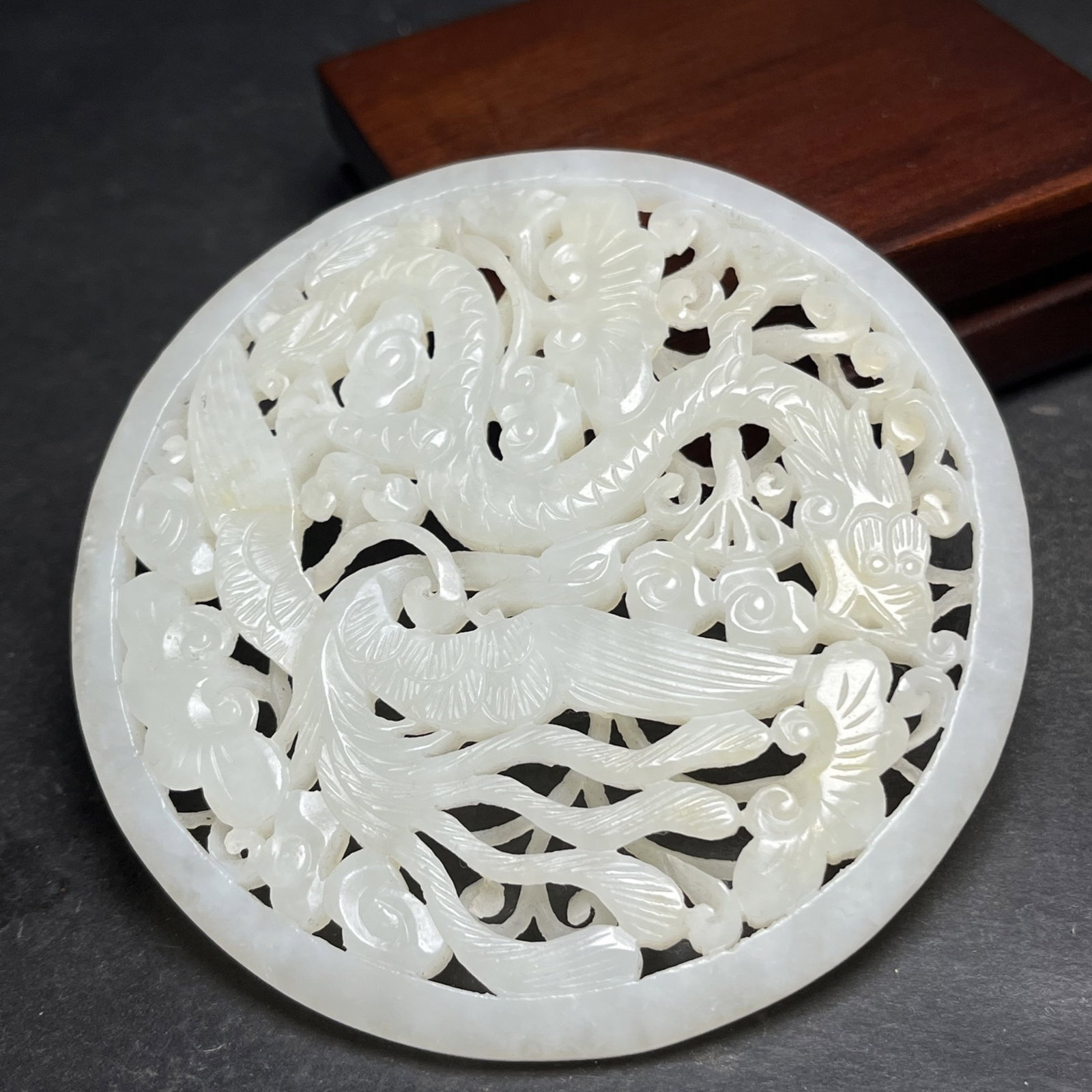 An Exquisite White Jade Auspicious Cloud,Dragon and Phoenix Pattern Pendant - 2
