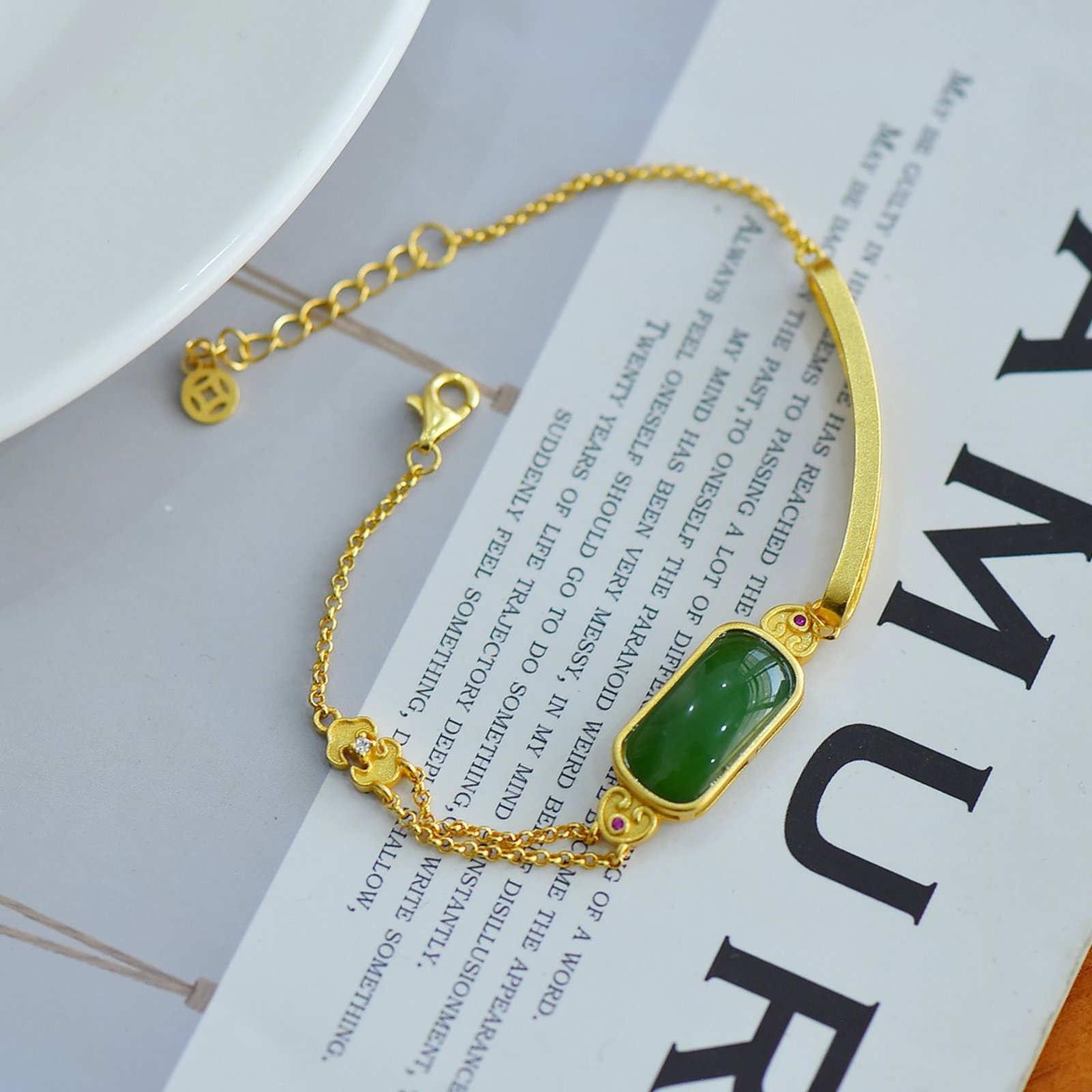 An Exquisite Sterling Silver-Gold Plated Inlaid Jasper Bracelets - 3