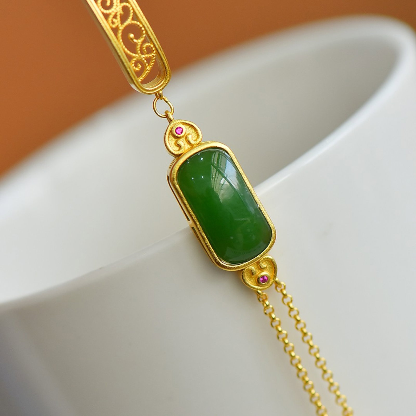 An Exquisite Sterling Silver-Gold Plated Inlaid Jasper Bracelets - 5