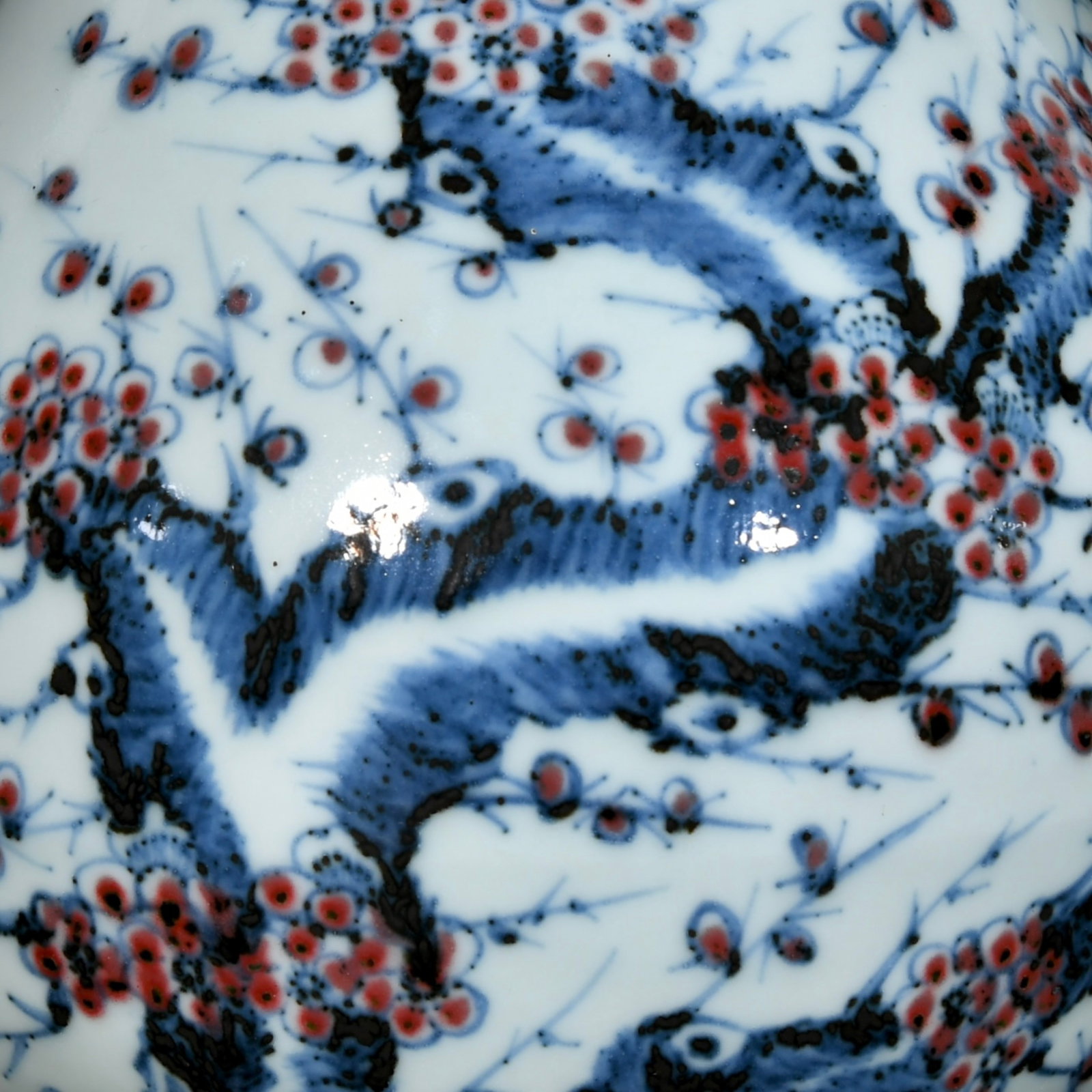 A Rare Blue and White Underglaze-Red Plum Blossom Pattern Elephant-Ears Vase,With Poem - 2
