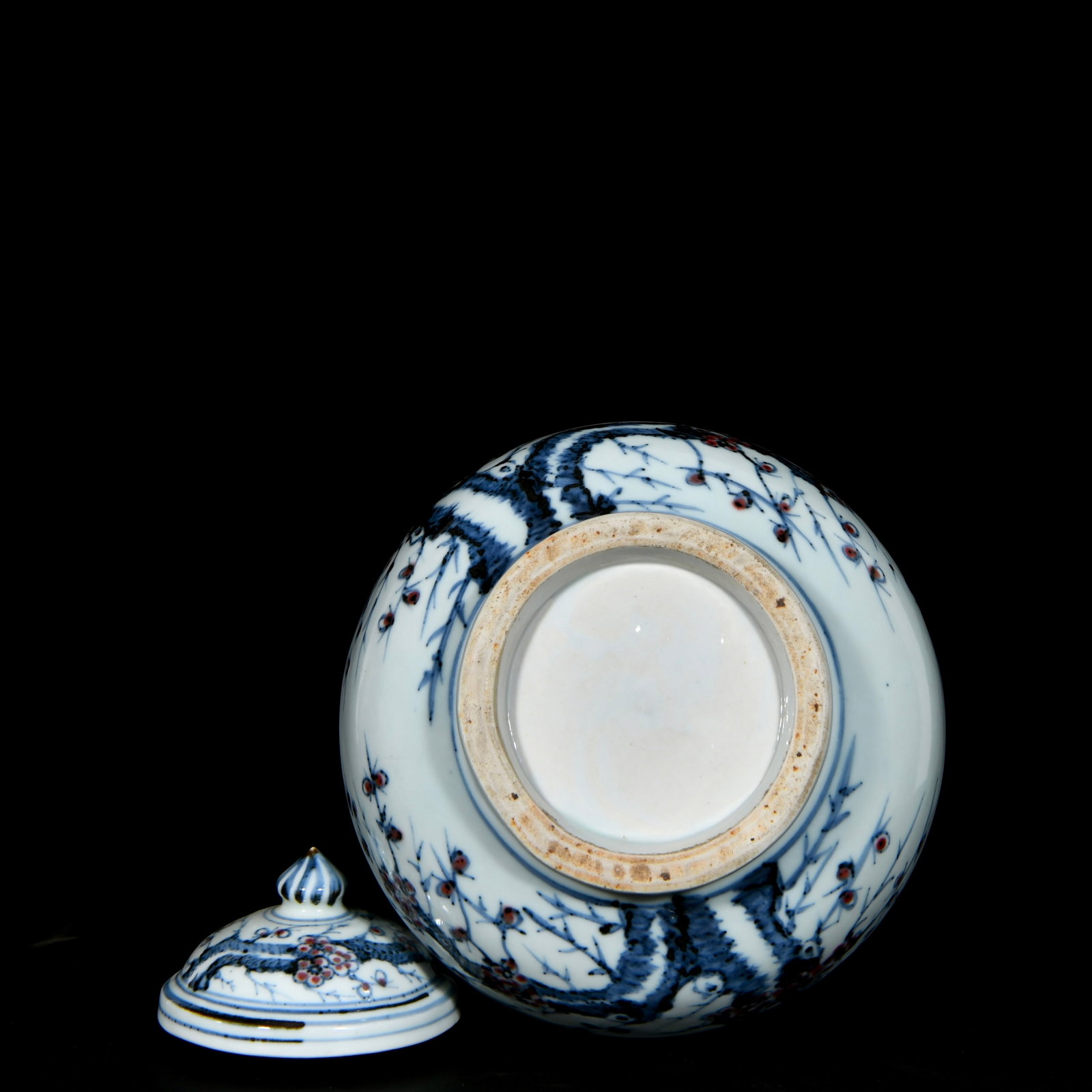 A Rare Blue and White Underglaze-Red Plum Blossom Pattern Elephant-Ears Vase,With Poem - 8