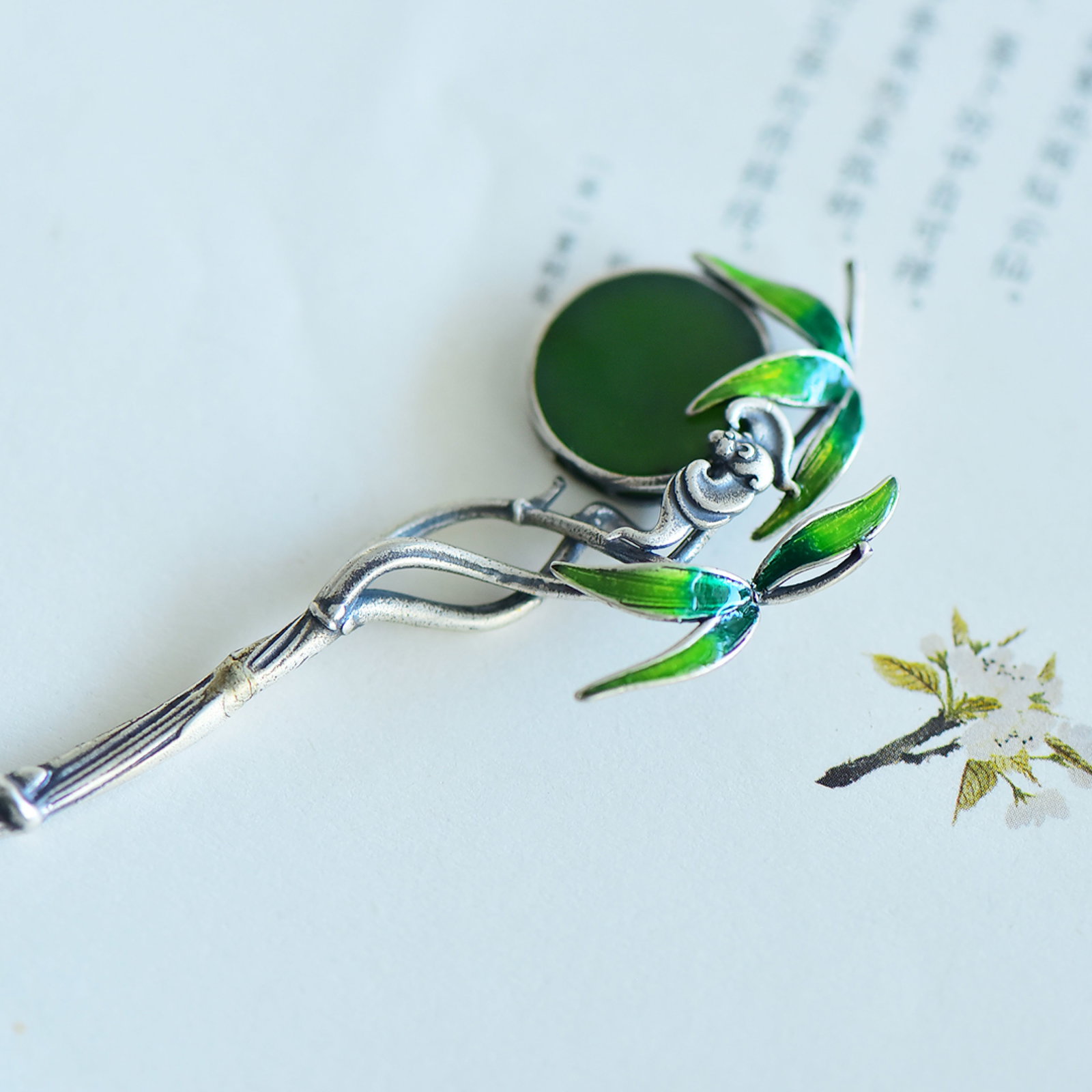 An Exquisite Sterling Silver Inlaid Jasper Enamel Hairpin - 2