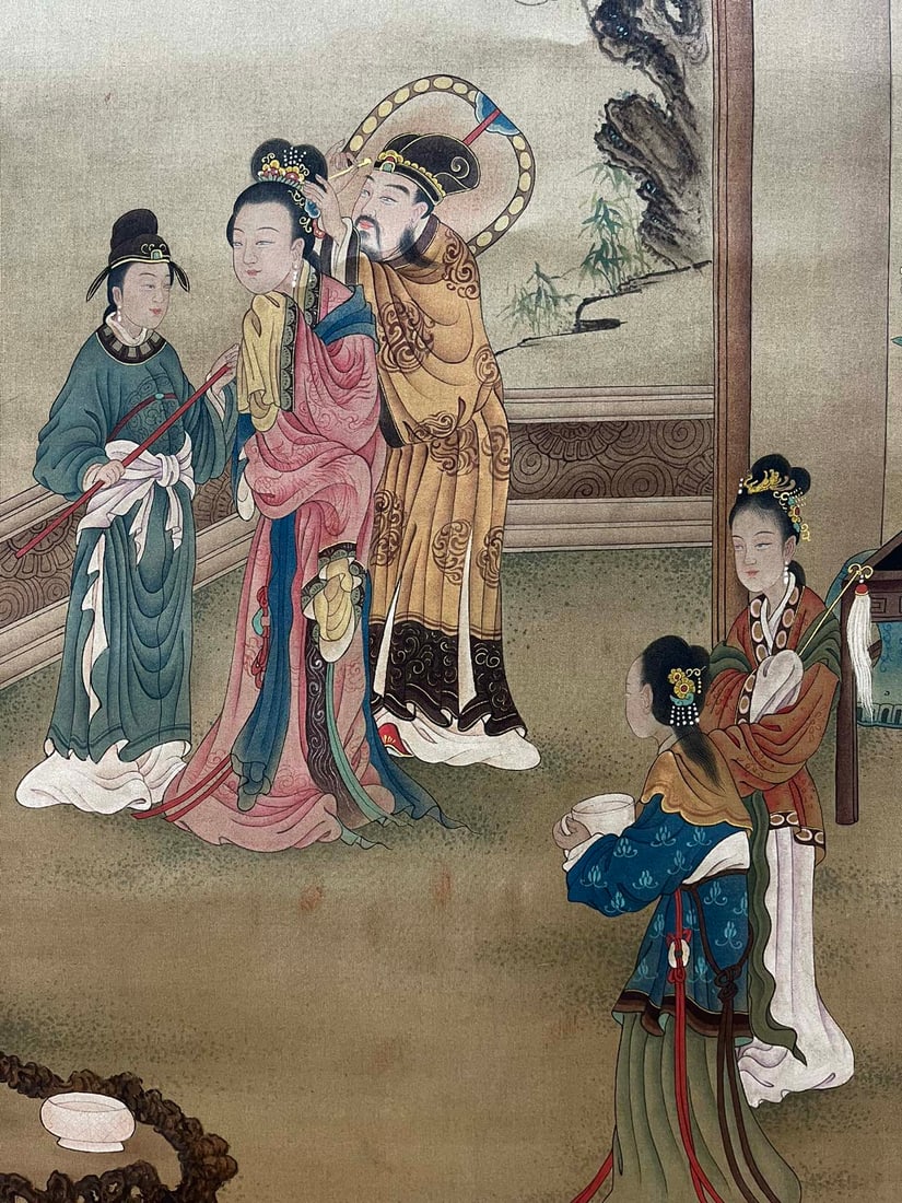 A Chinese Vertical Scroll Ink Painting of Figure on Silk,Chou Ying - 10