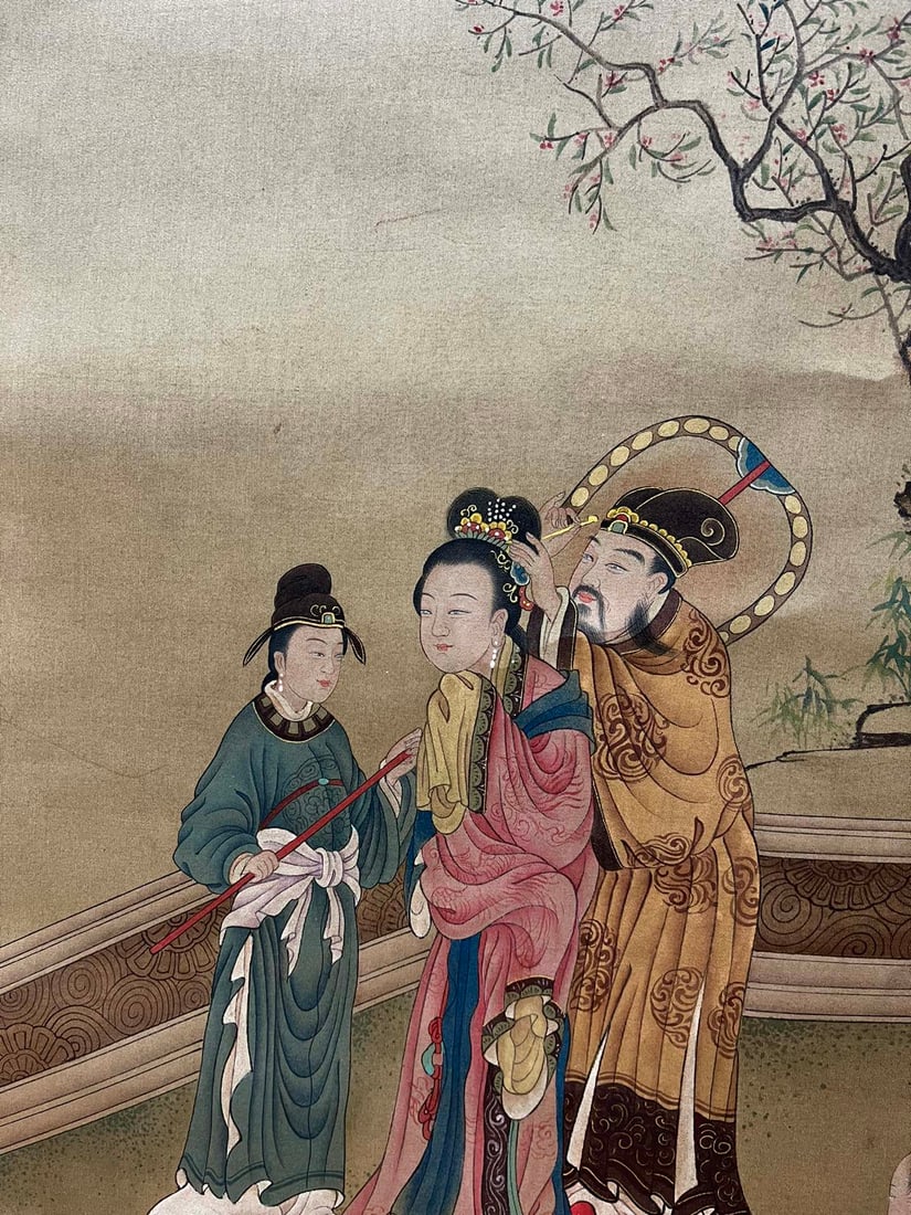 A Chinese Vertical Scroll Ink Painting of Figure on Silk,Chou Ying - 4