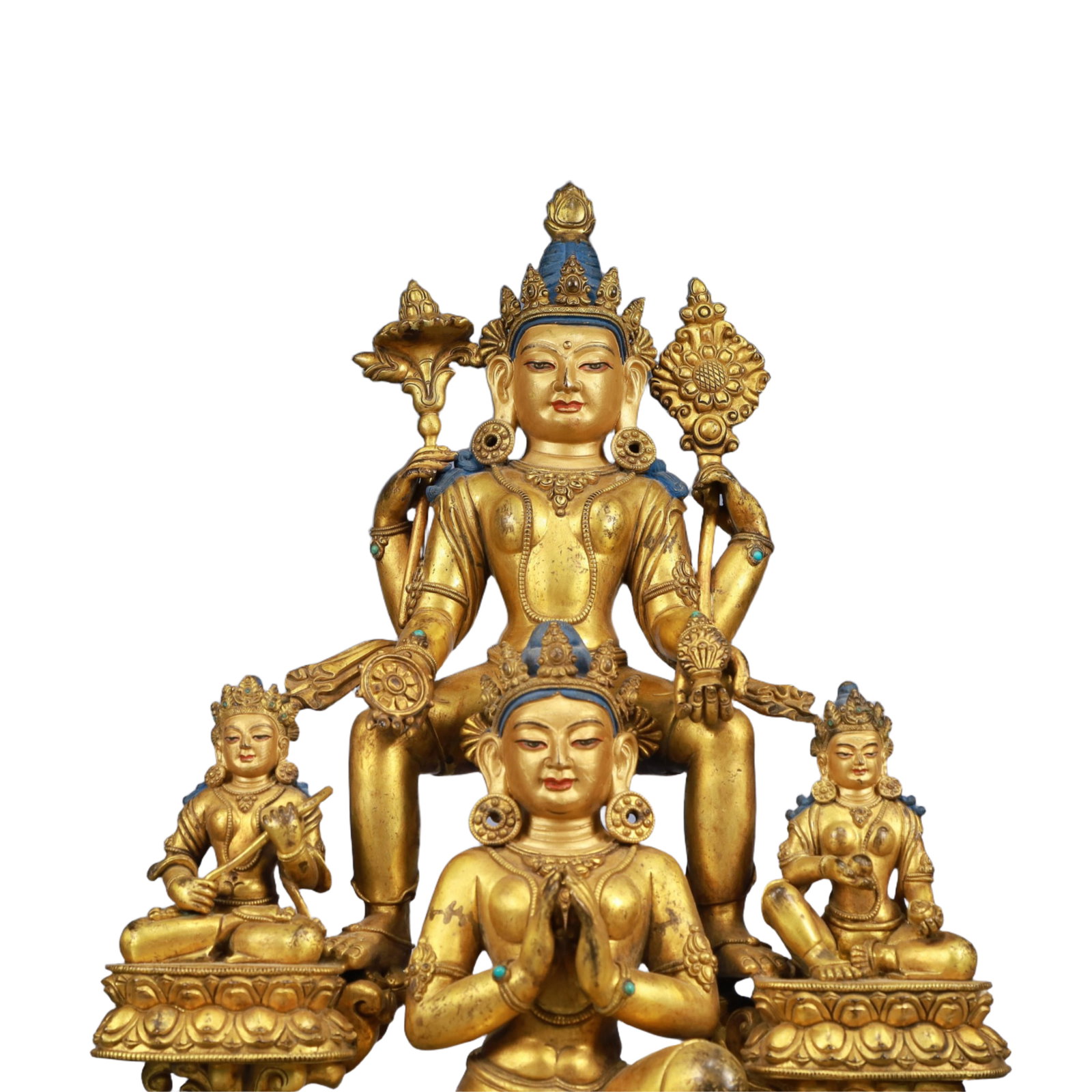 A Solemn Gilt Bronze Statue of Avalokitesvara, Inlaid Gems - 2