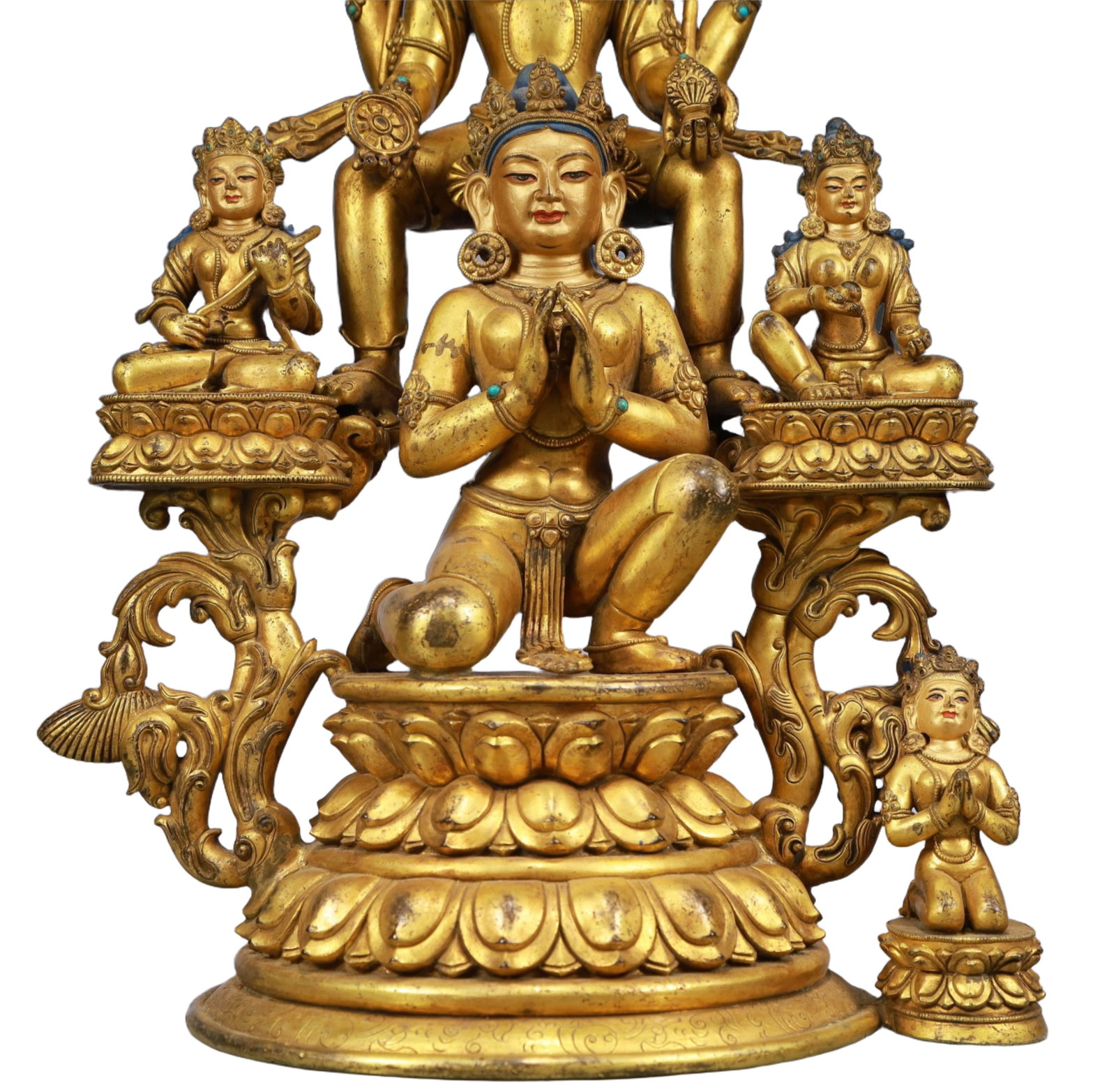 A Solemn Gilt Bronze Statue of Avalokitesvara, Inlaid Gems - 3