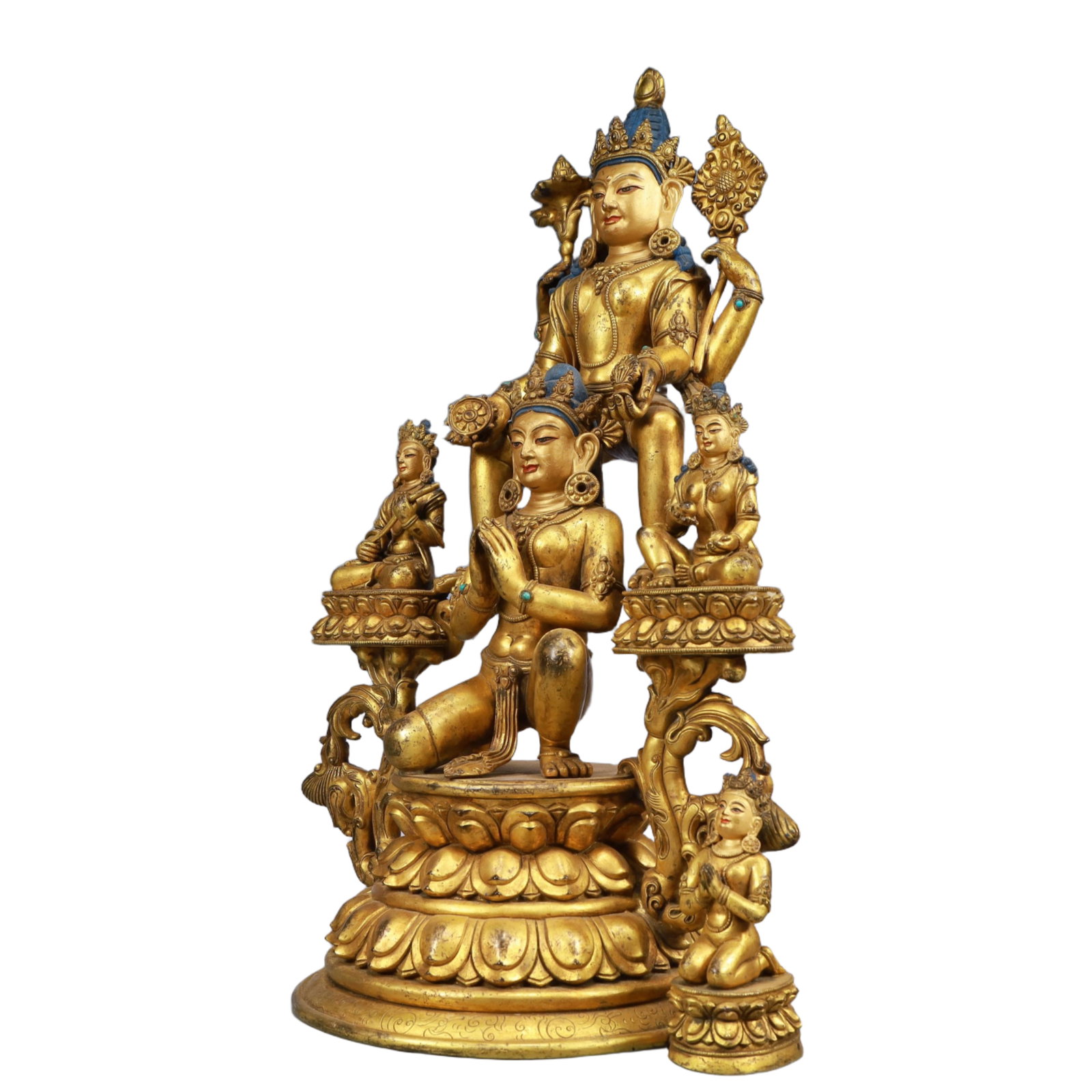 A Solemn Gilt Bronze Statue of Avalokitesvara, Inlaid Gems - 4
