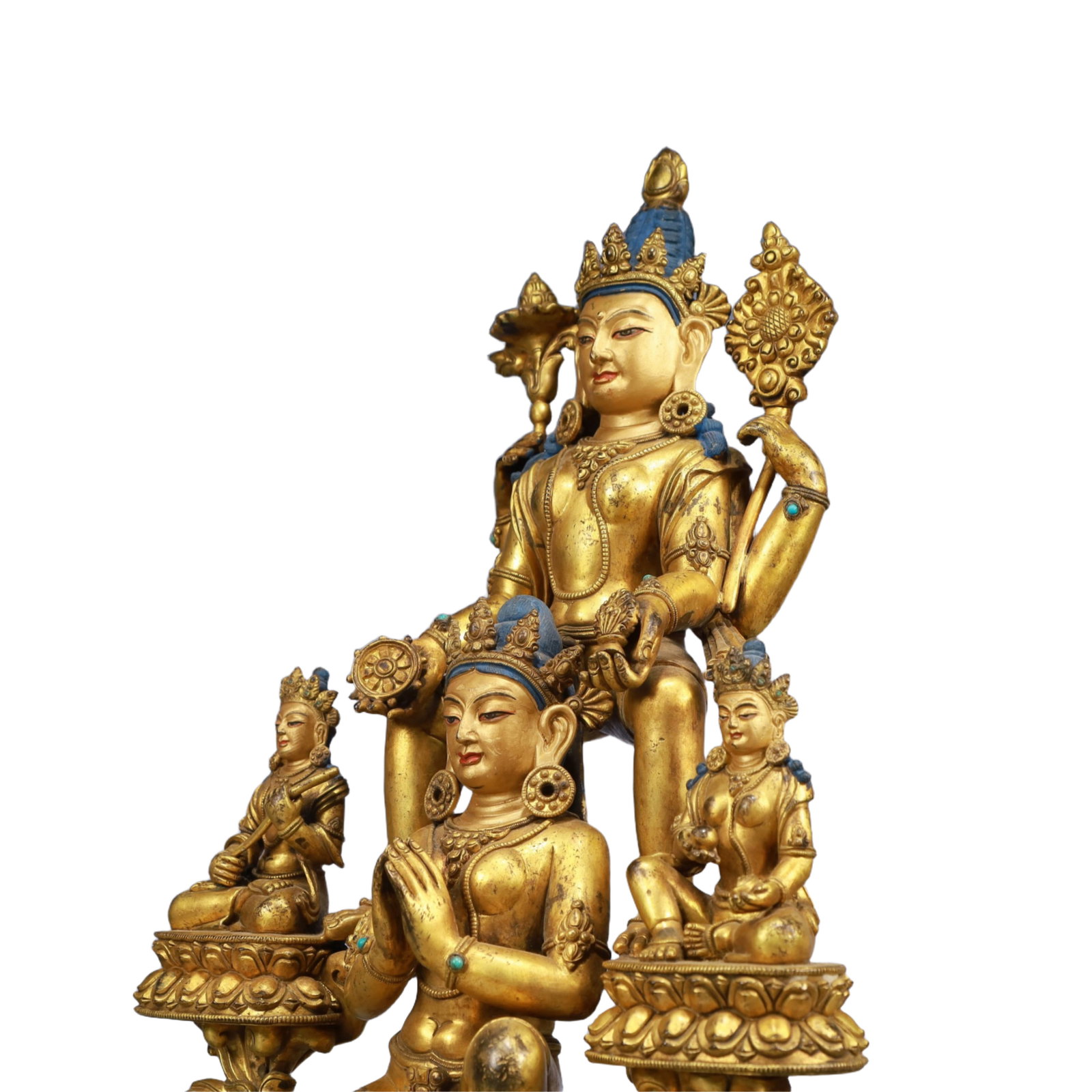 A Solemn Gilt Bronze Statue of Avalokitesvara, Inlaid Gems - 5