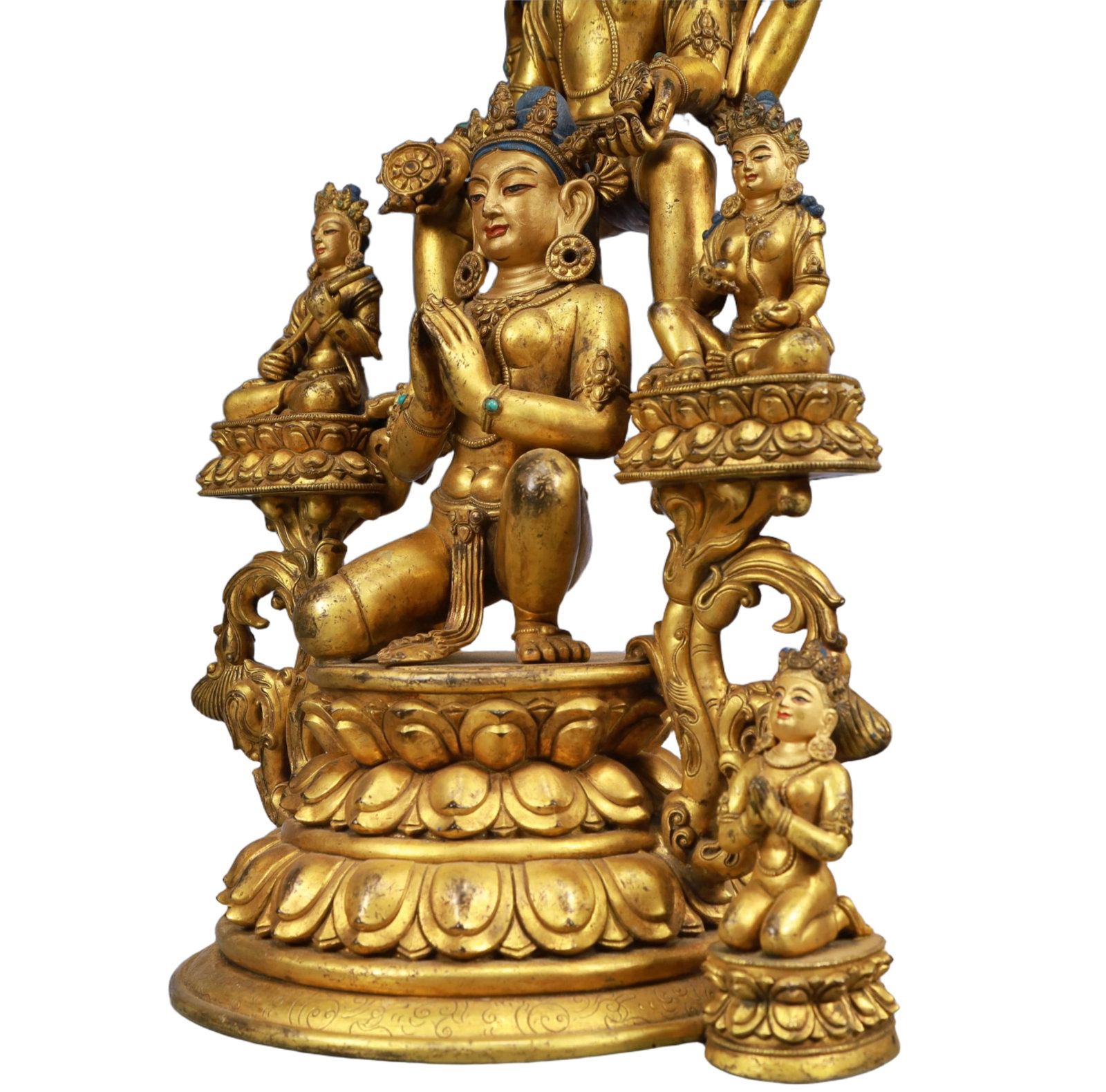 A Solemn Gilt Bronze Statue of Avalokitesvara, Inlaid Gems - 6