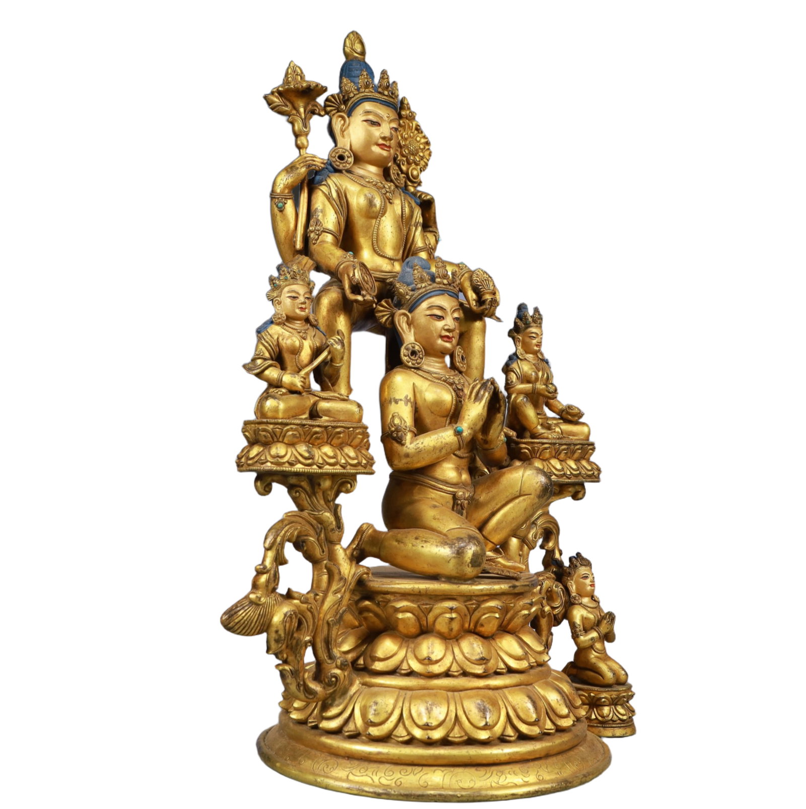 A Solemn Gilt Bronze Statue of Avalokitesvara, Inlaid Gems - 7