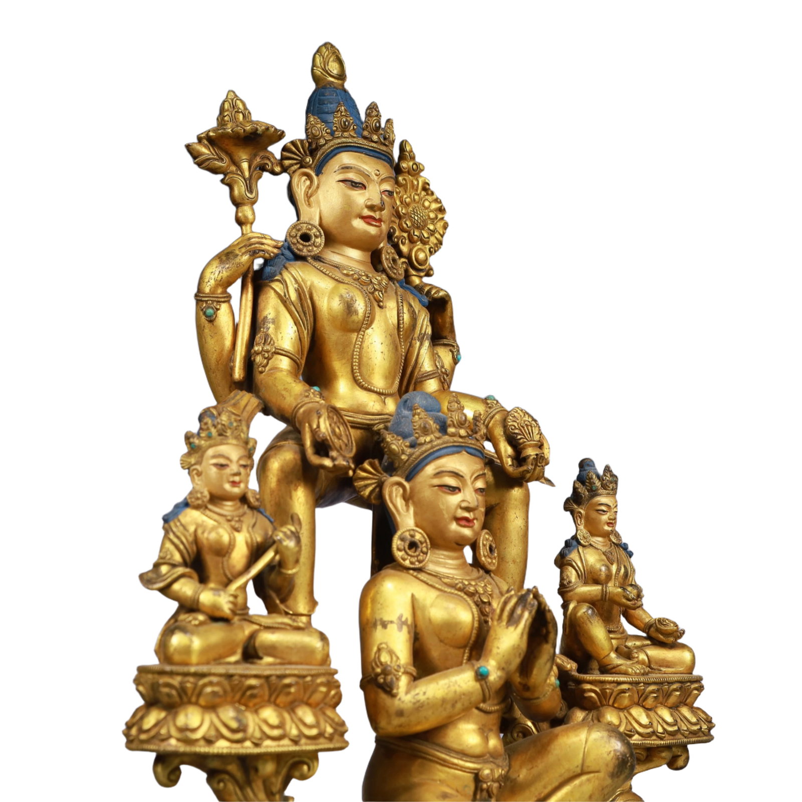A Solemn Gilt Bronze Statue of Avalokitesvara, Inlaid Gems - 8