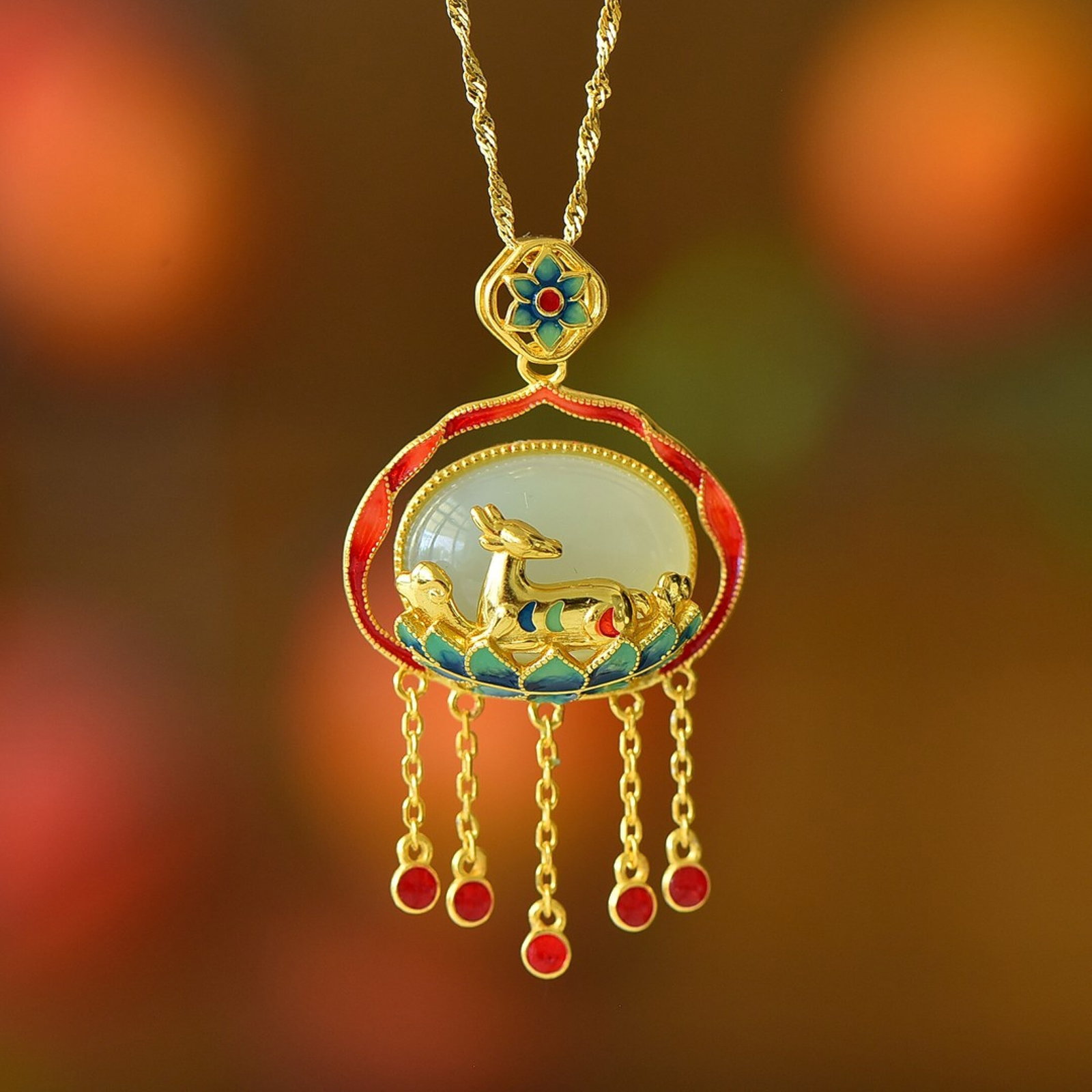 A Set of Fine Sterling Silver-Gold Plated Inlaid White Jade Jewelrys - 2
