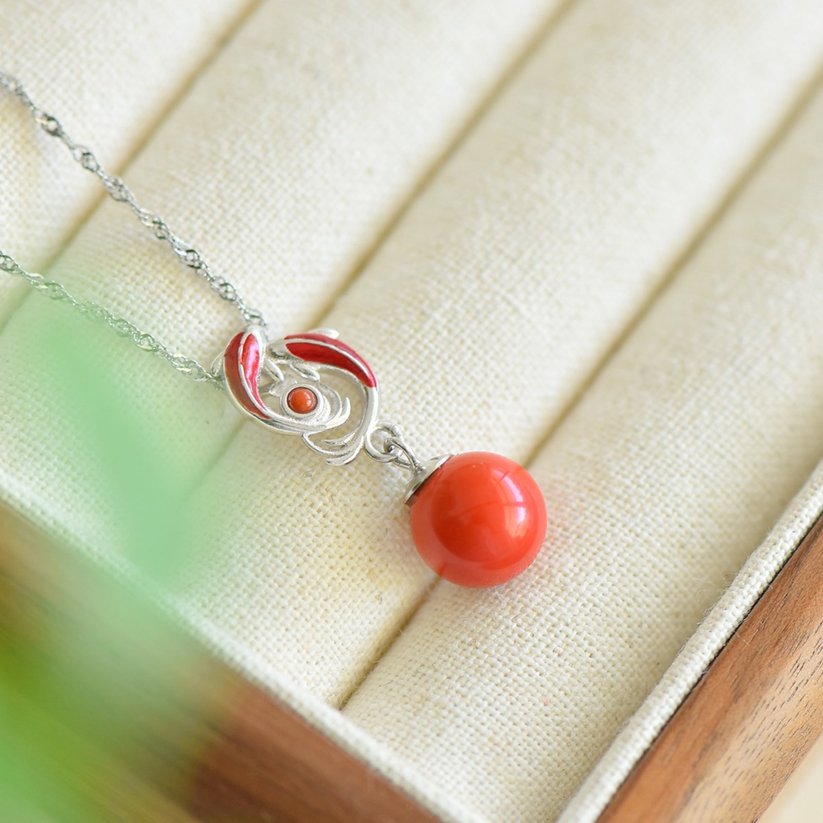 A Set of Fine Sterling Silver-Gold Plated Inlaid Cinnabar Jewelrys - 3