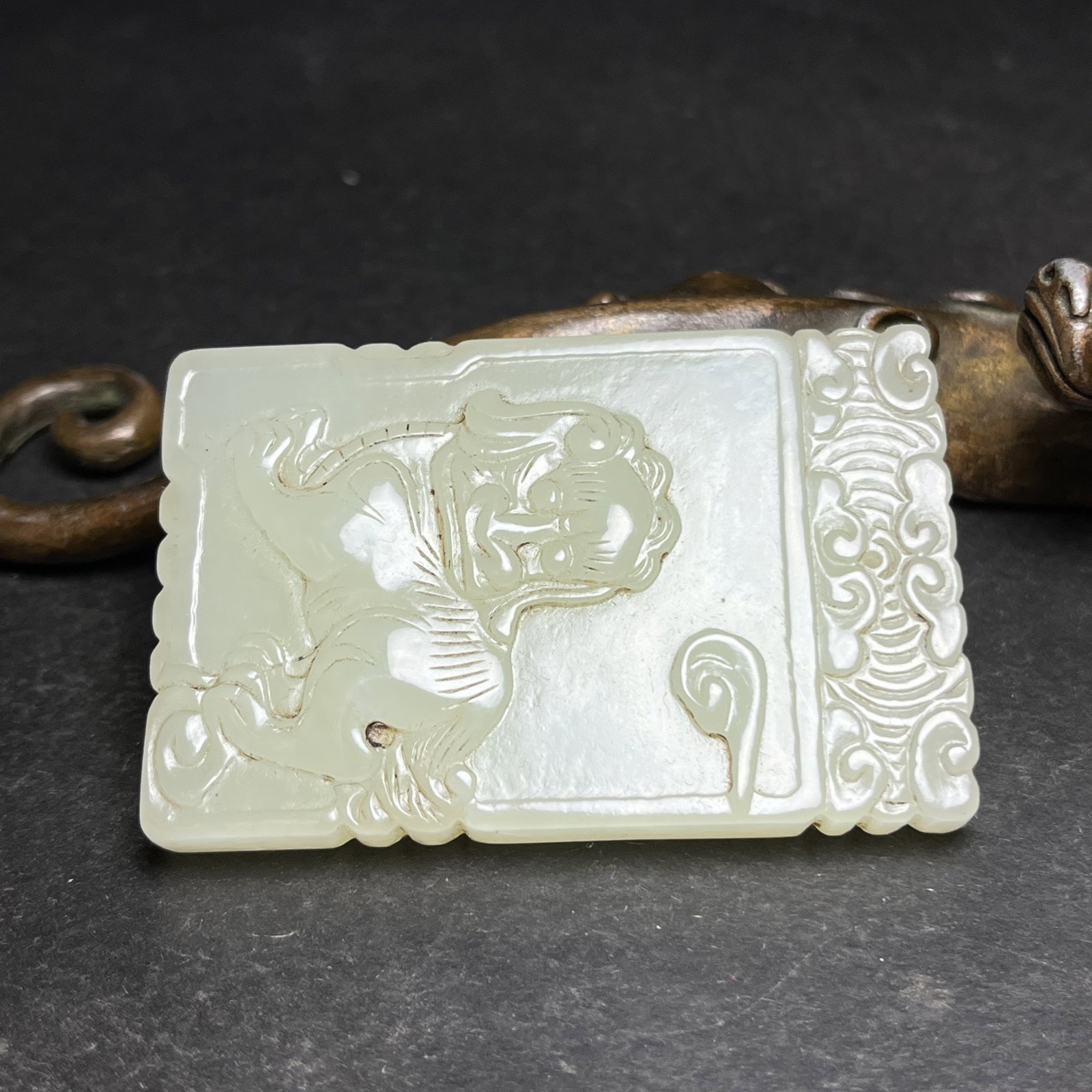 An Exquisite White Jade Lion Pattern Pendant,With Poem - 2