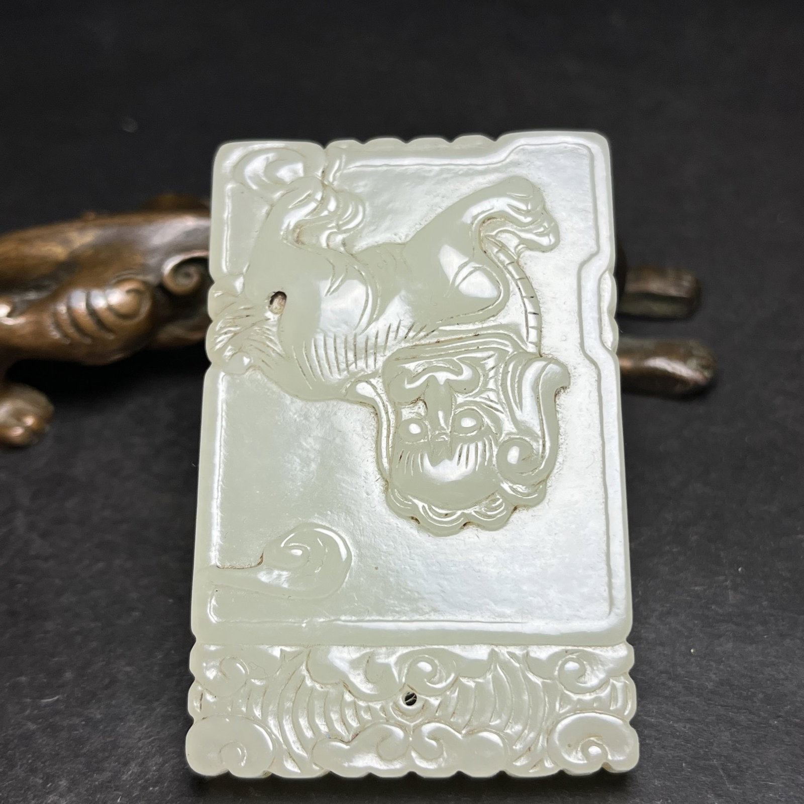 An Exquisite White Jade Lion Pattern Pendant,With Poem - 4