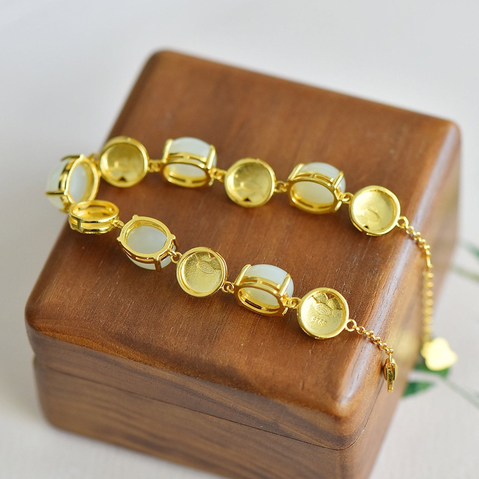 An Exquisite Sterling Silver-Gold Plated Inlaid White Jade Enamel Bracelets - 5
