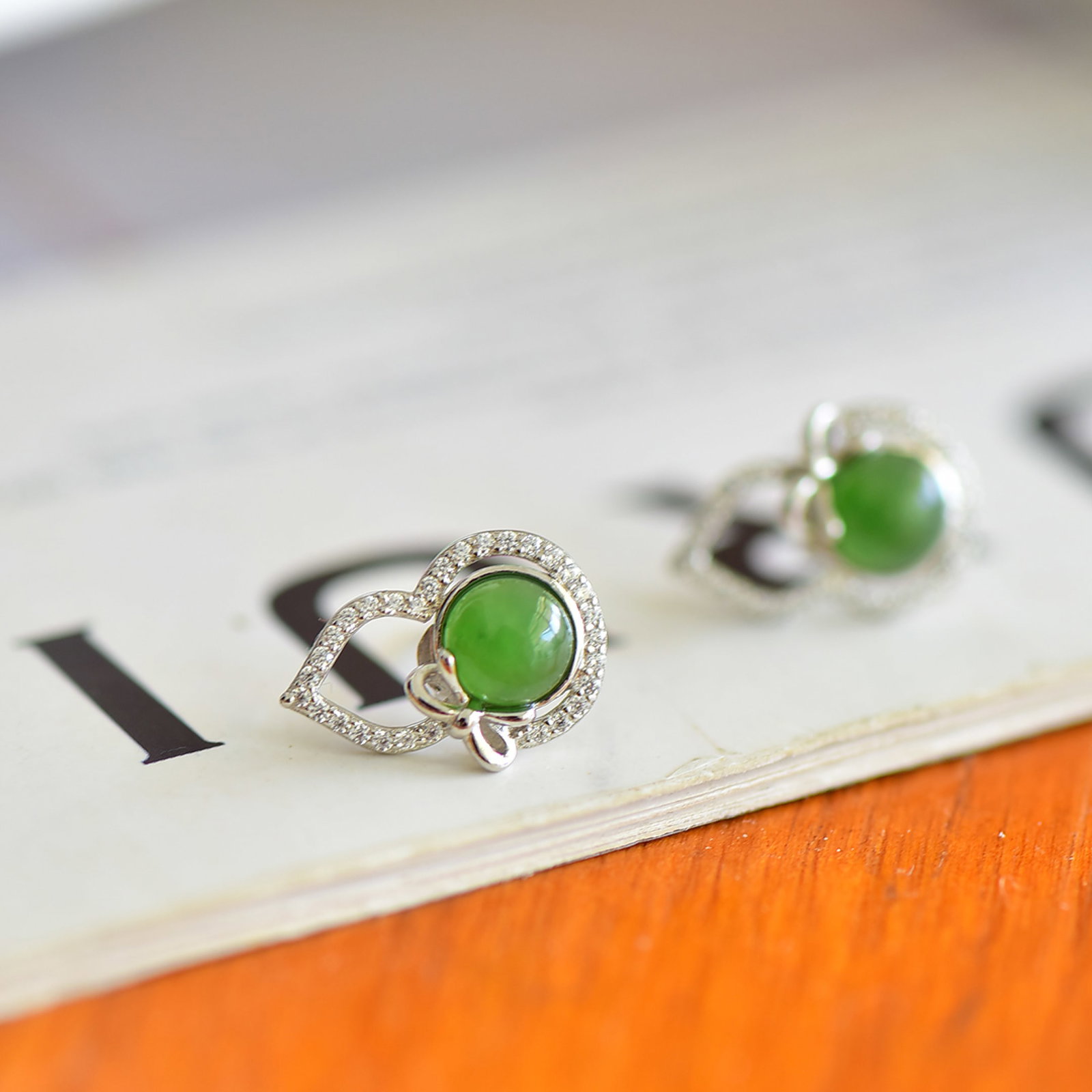 A Pair of Exquisite Sterling Silver Inlaid Jasper Gourd Earring,Inlaid Diamonds - 4